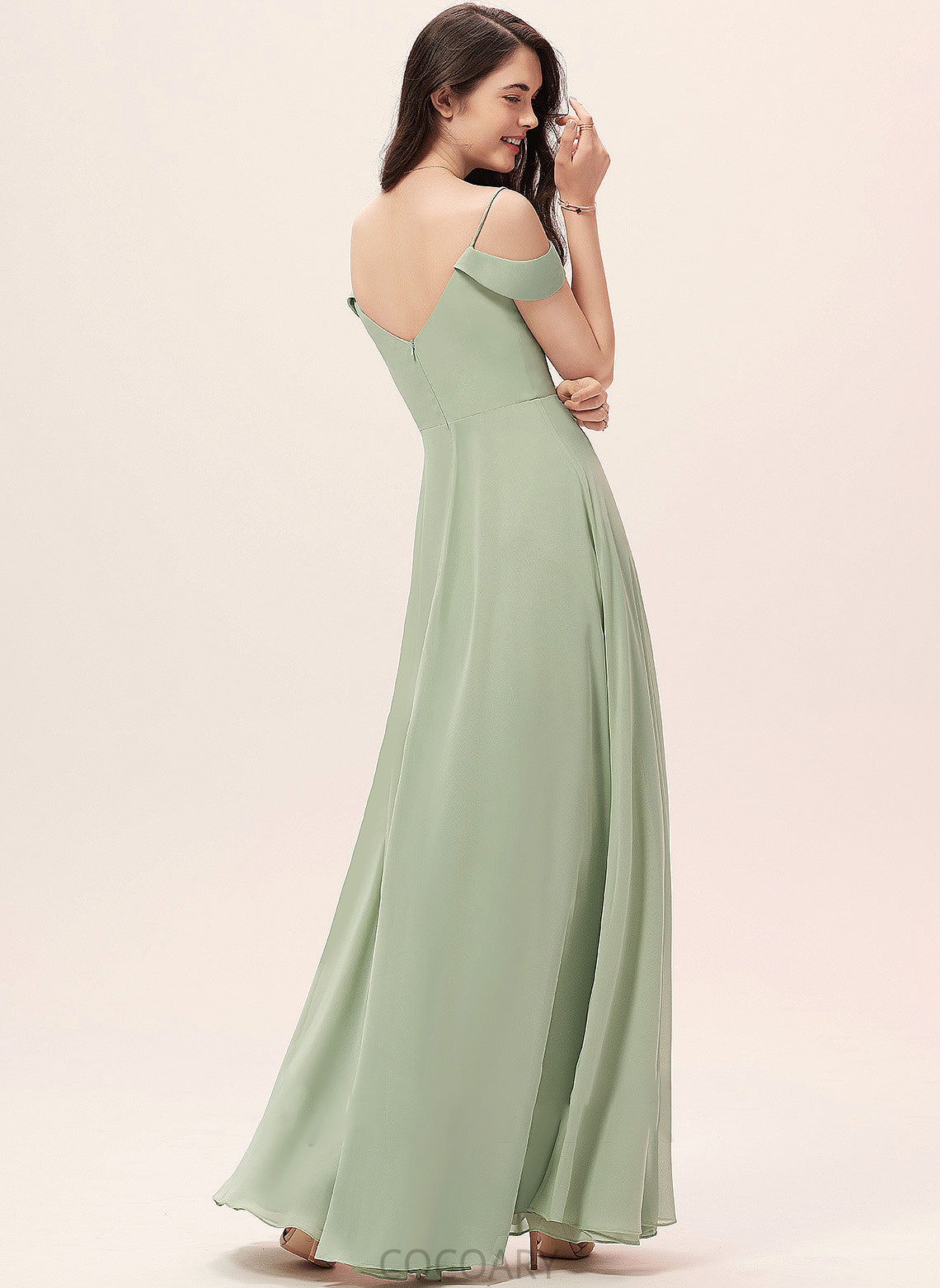 SplitFront Neckline A-Line Length Silhouette V-neck Fabric Floor-Length Embellishment Shiloh Scoop Natural Waist Bridesmaid Dresses