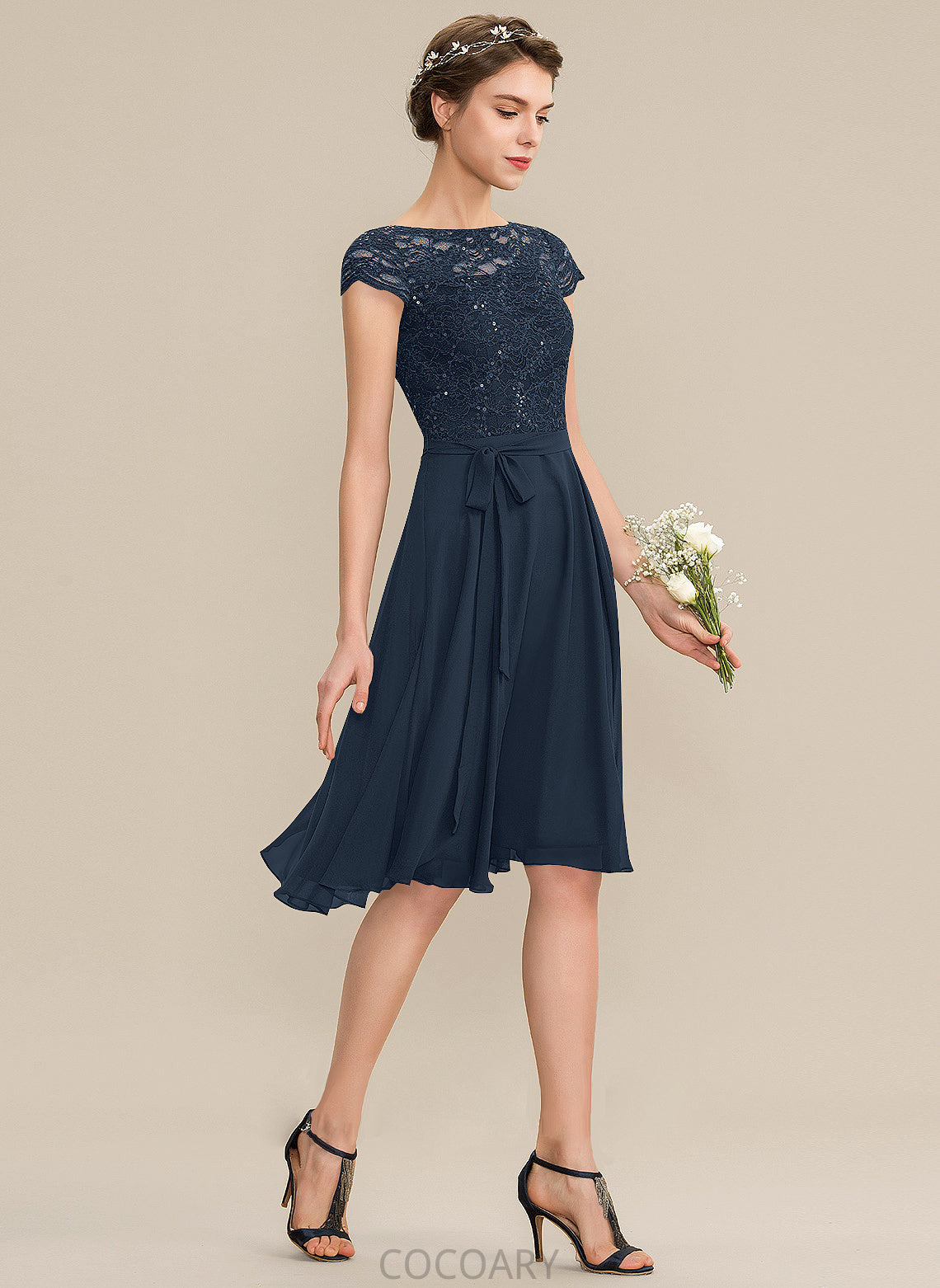 Embellishment Fabric Silhouette Neckline Length Knee-Length Bow(s) Sequins ScoopNeck A-Line Yasmine Sleeveless Bridesmaid Dresses