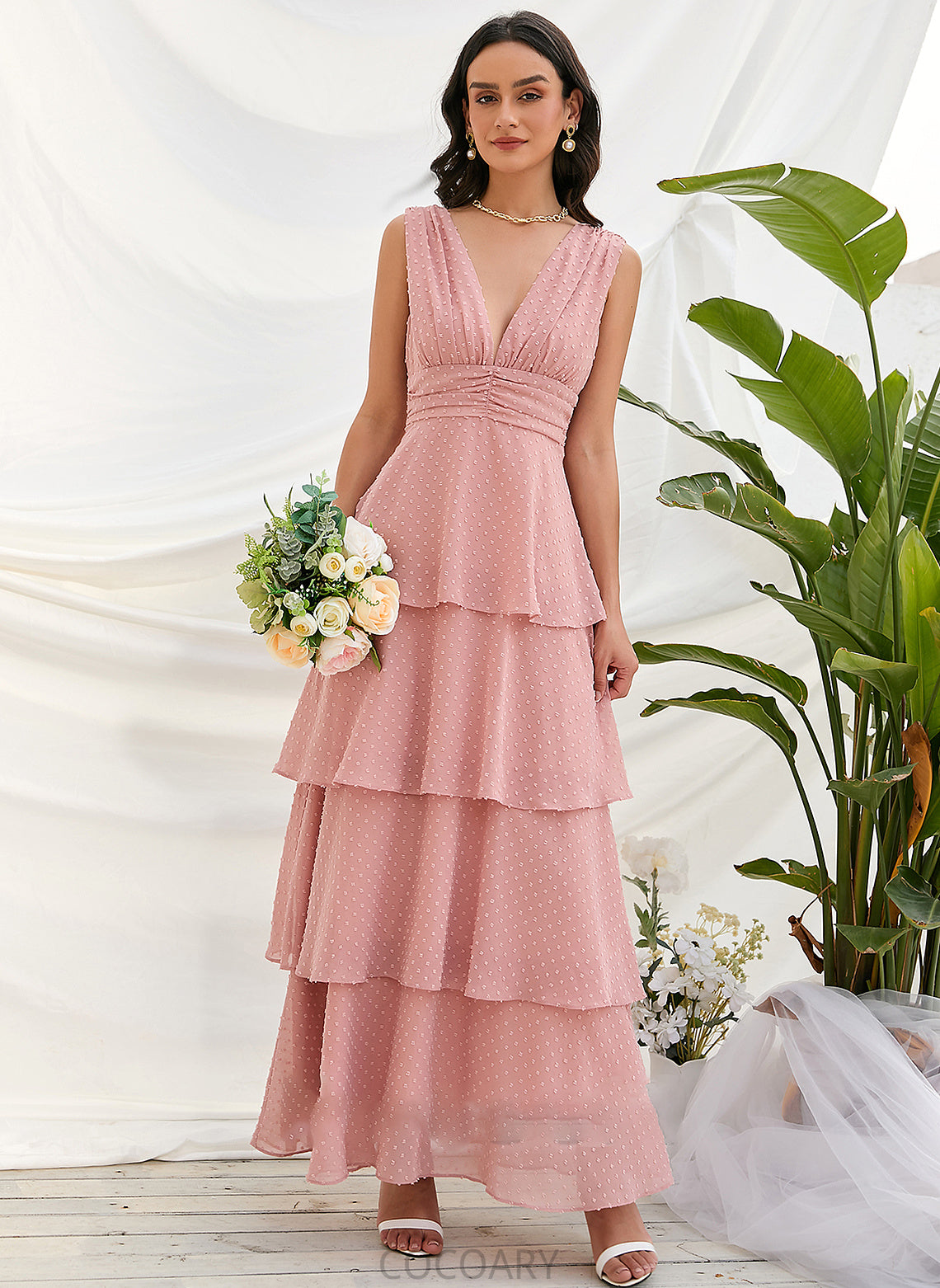 Neckline Fabric Straps V-neck Ankle-Length A-Line Silhouette Length Uerica Sleeveless A-Line/Princess Floor Length Bridesmaid Dresses