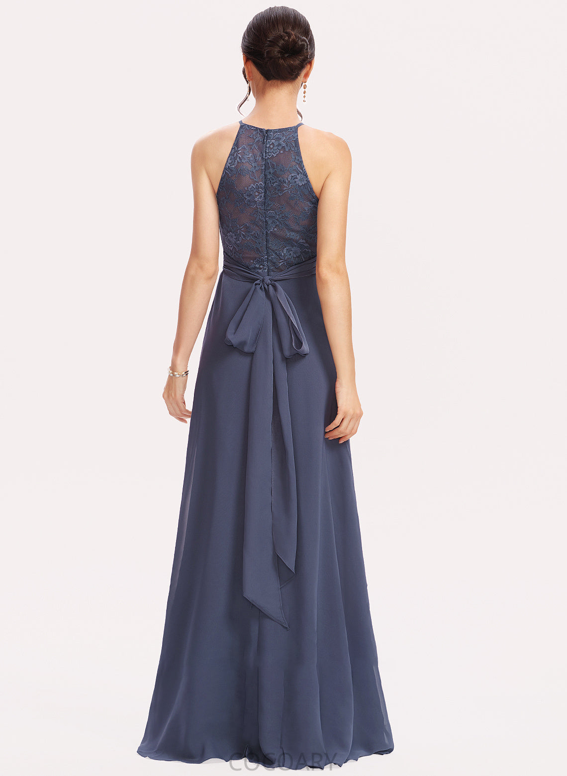 A-Line Length Silhouette Embellishment SplitFront Floor-Length Neckline Lace Halter Fabric Brooke Floor Length Bridesmaid Dresses