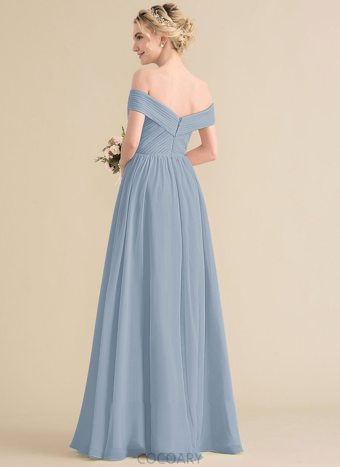 Neckline Off-the-Shoulder Fabric A-Line Silhouette Length Embellishment Floor-Length Ruffle Kayley V-Neck A-Line/Princess Bridesmaid Dresses