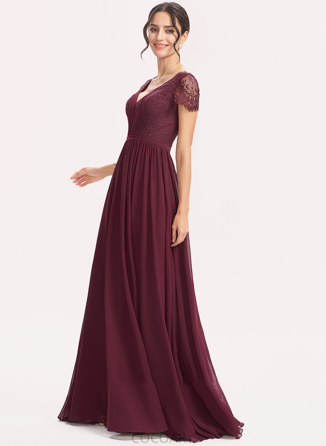 A-Line V-neck Fabric Embellishment Length Neckline Floor-Length Silhouette Lace Sahna Floor Length Natural Waist Bridesmaid Dresses