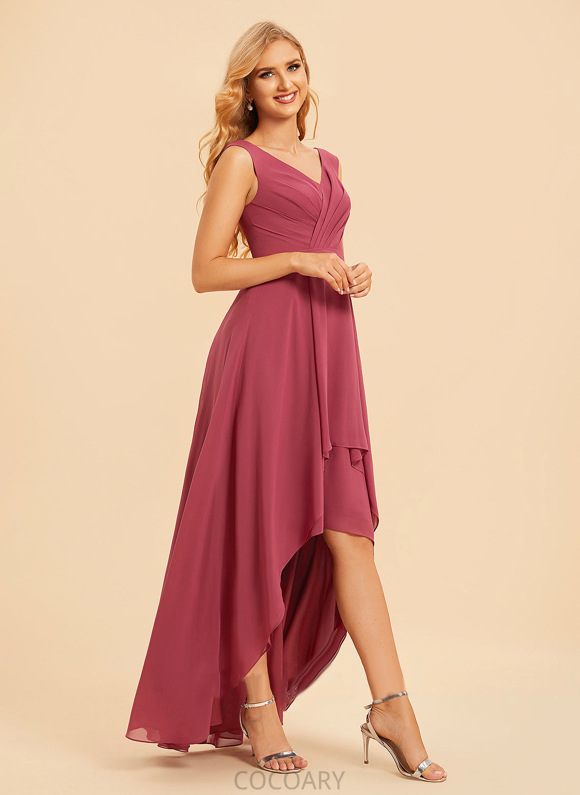 Embellishment Neckline Asymmetrical V-neck A-Line Silhouette Fabric Ruffle Length Rosie A-Line/Princess V-Neck Bridesmaid Dresses