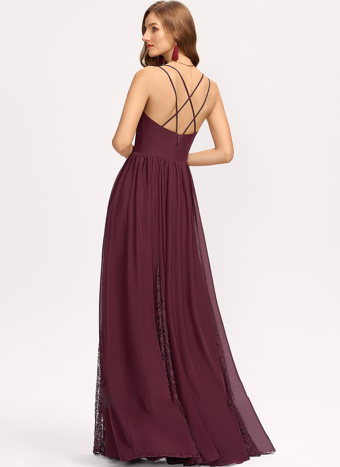 Straps Floor-Length Lace V-neck Length Fabric A-Line Silhouette Neckline Melissa A-Line/Princess Scoop Bridesmaid Dresses