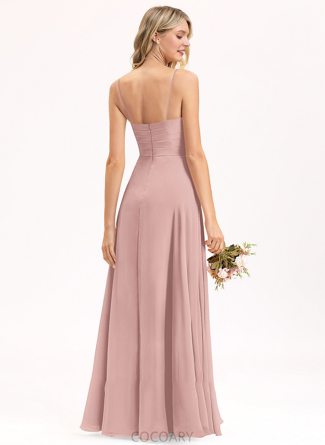 Silhouette A-Line Length Embellishment Floor-Length Fabric Neckline V-neck Ruffle Leticia Scoop Natural Waist Bridesmaid Dresses