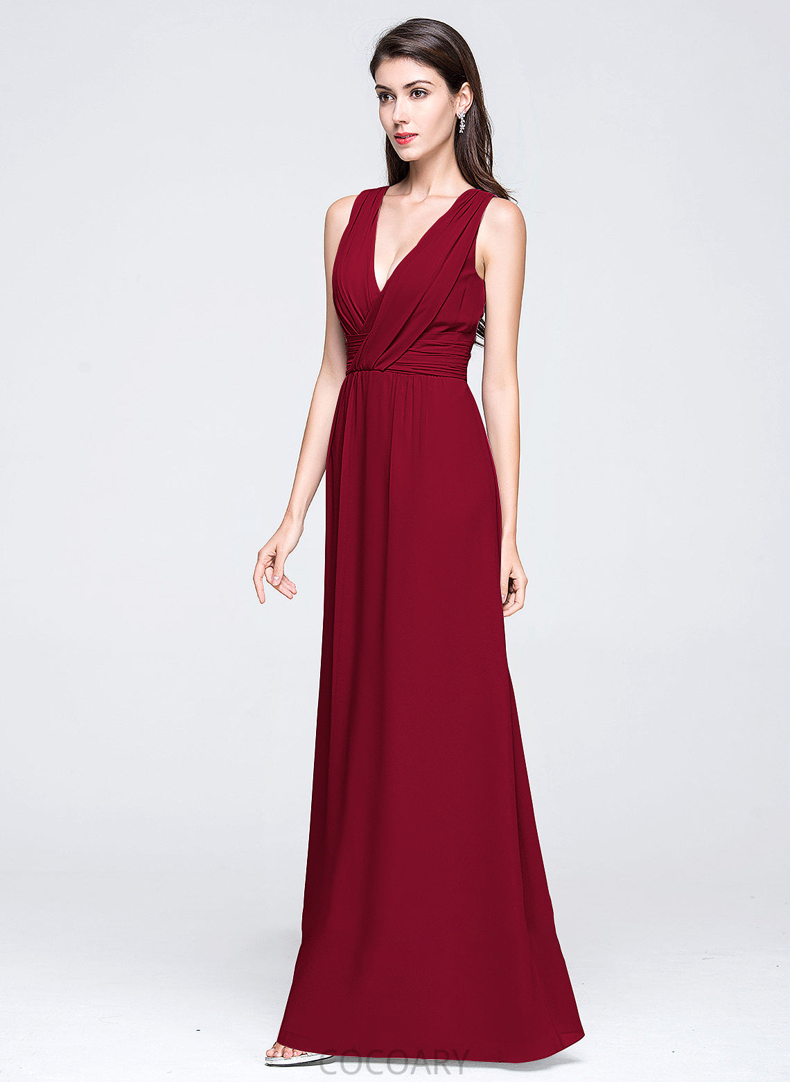 Fabric Floor-Length V-neck Embellishment Neckline Silhouette Ruffle A-Line Length Jackie Sheath/Column Scoop Bridesmaid Dresses