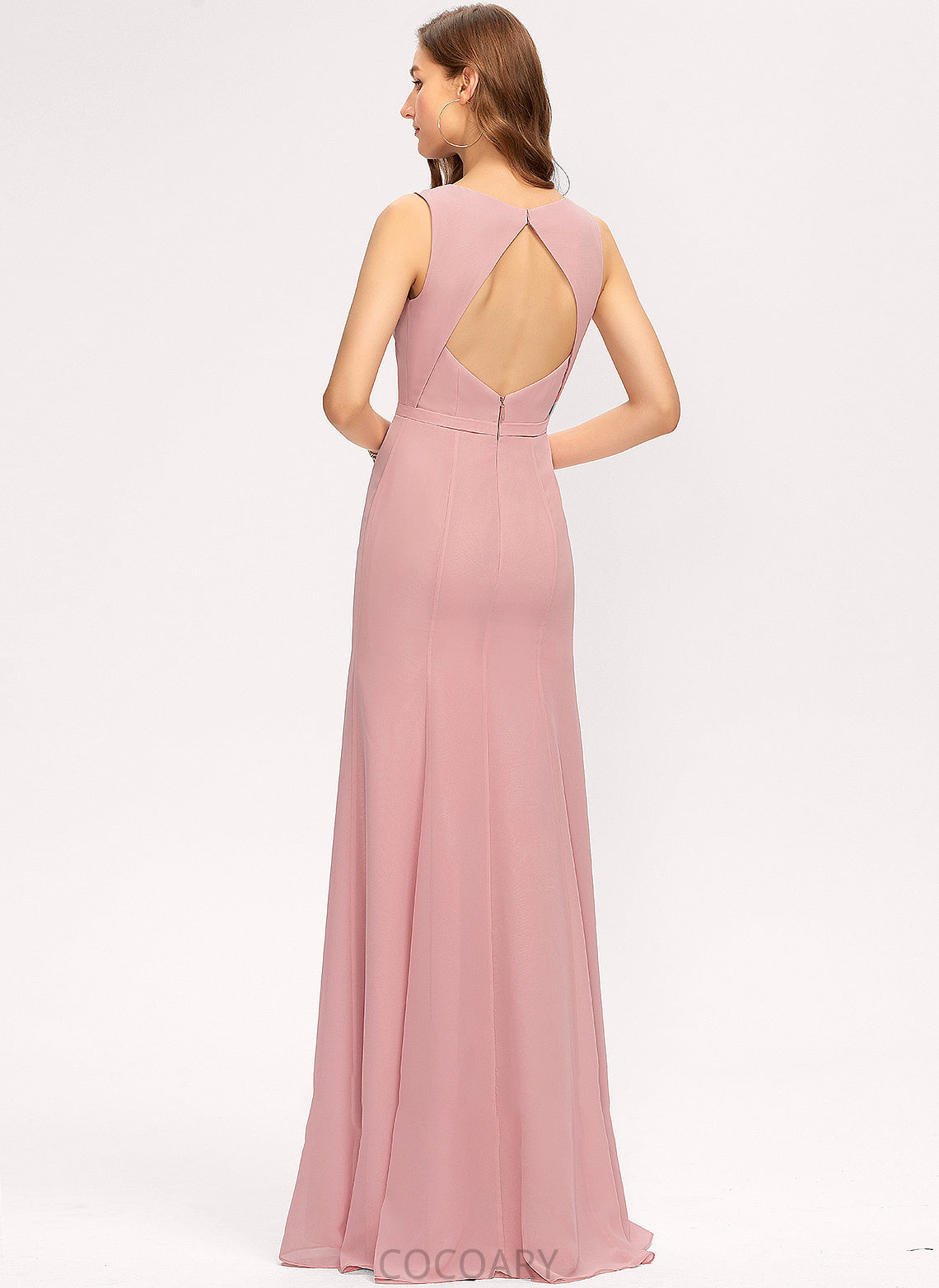 Fabric Floor-Length ScoopNeck Embellishment Neckline SplitFront Silhouette Length Sheath/Column Maliyah Natural Waist Floor Length Bridesmaid Dresses