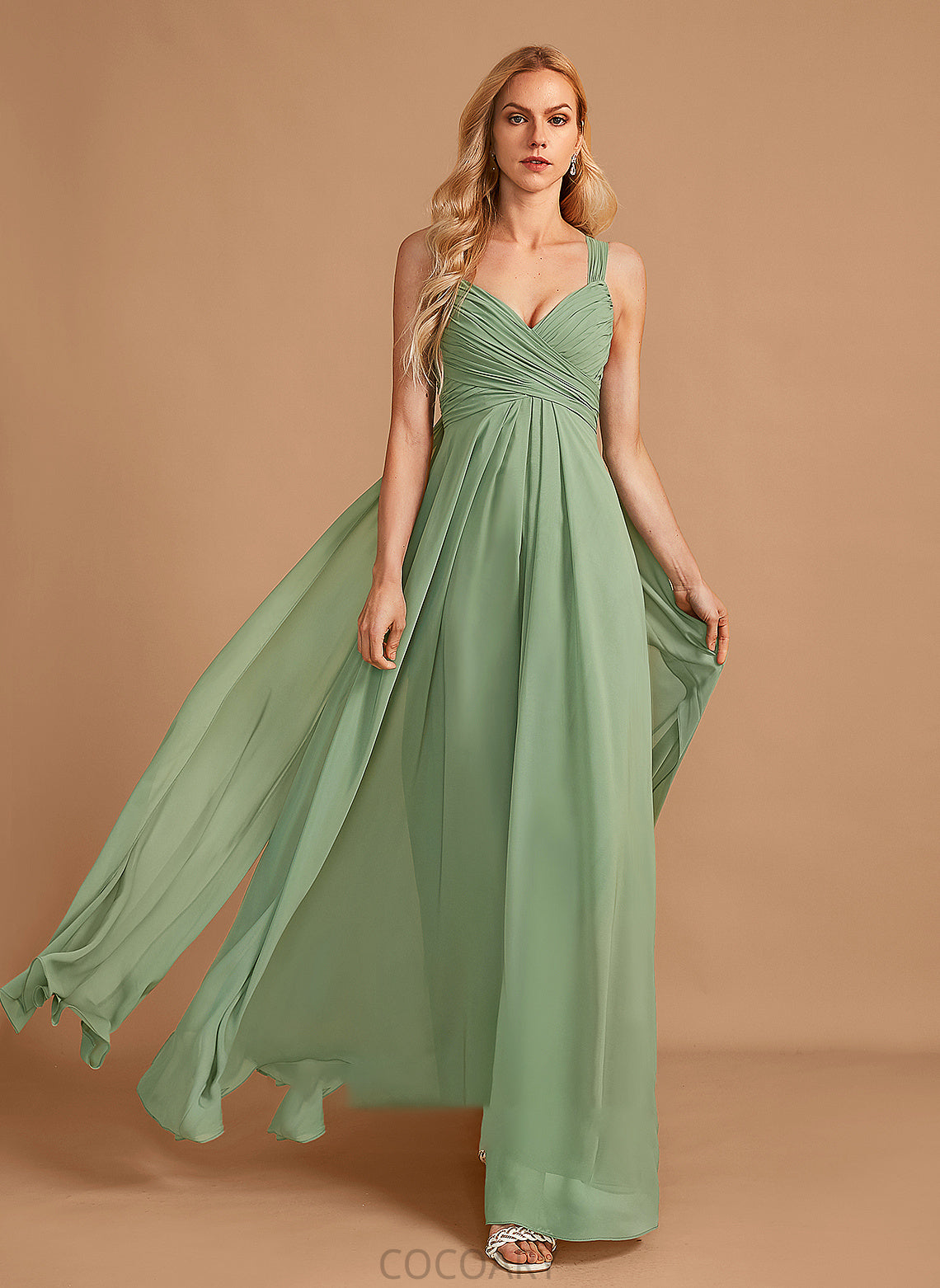 Embellishment Floor-Length Ruffle Length Neckline Silhouette Fabric A-Line V-neck Cynthia Floor Length Natural Waist Bridesmaid Dresses