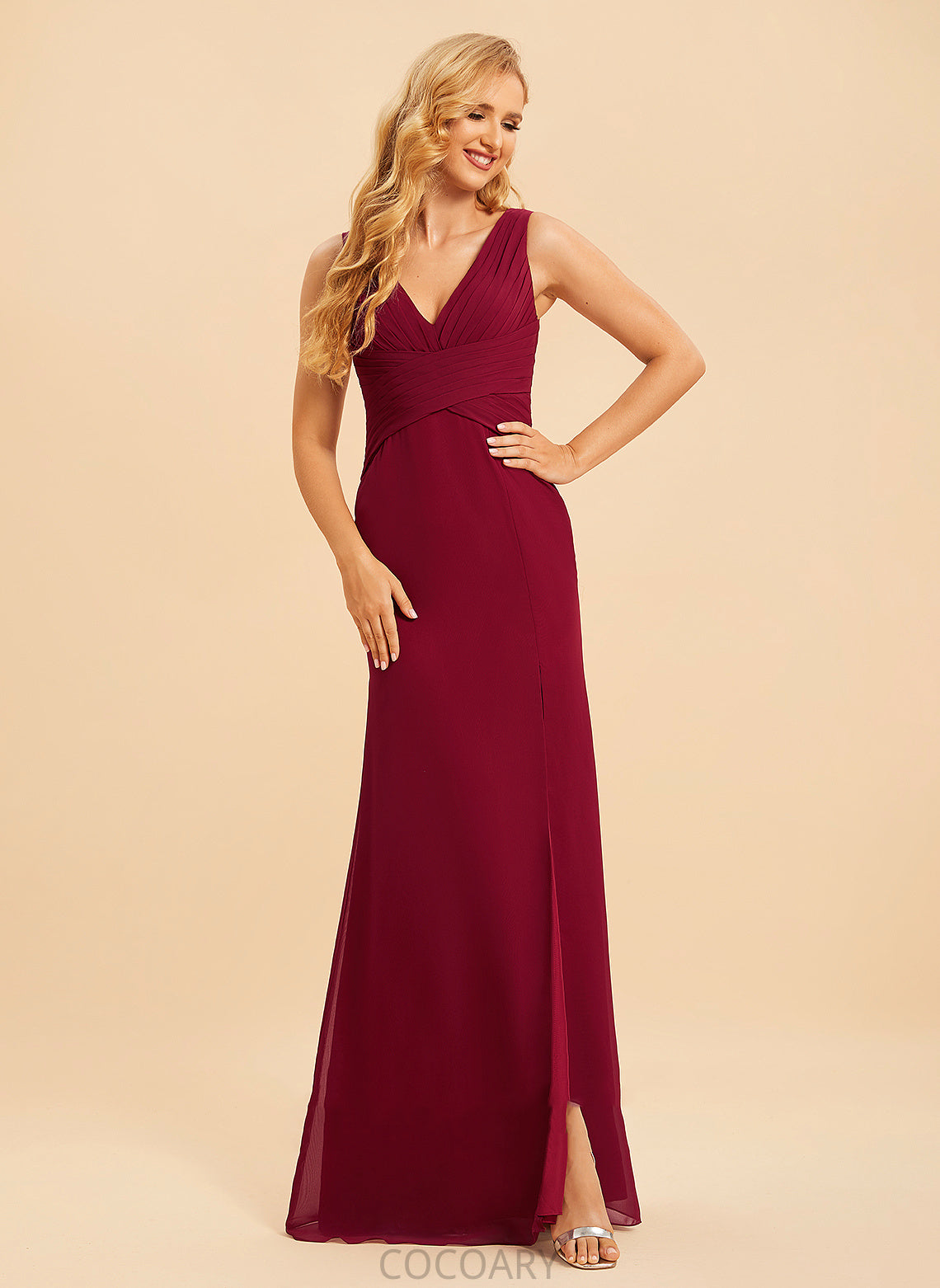 Embellishment Neckline Trumpet/Mermaid Fabric V-neck Length SplitFront Floor-Length Silhouette Jamie Empire Waist Sleeveless Bridesmaid Dresses