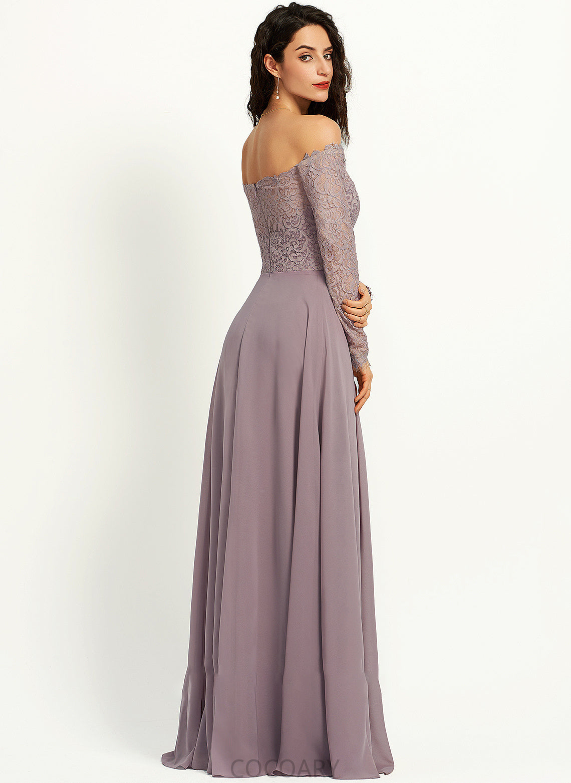 Floor-Length Straps A-Line Silhouette Length Fabric Off-the-Shoulder Neckline Lace Gabrielle Sleeveless Empire Waist Bridesmaid Dresses