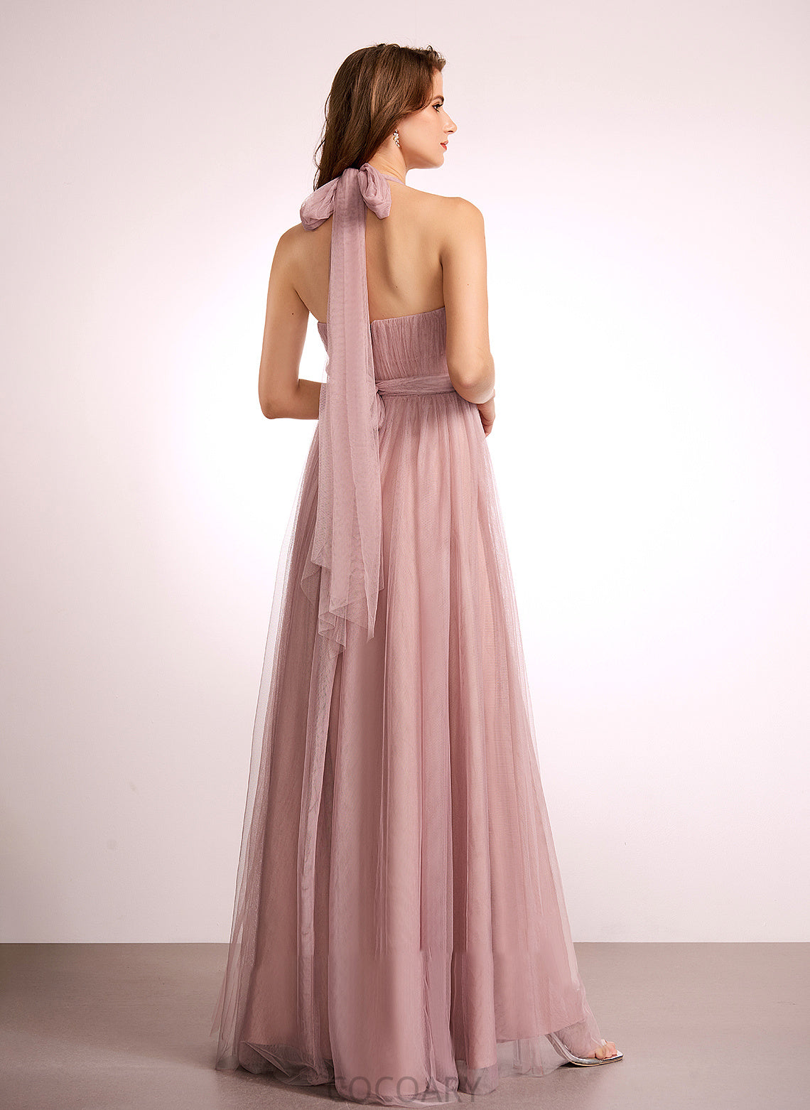 Straps Floor-Length A-Line Neckline Tulle Off-the-Shoulder One-Shoulder Fabric V-neck Silhouette Length Jaidyn Bridesmaid Dresses