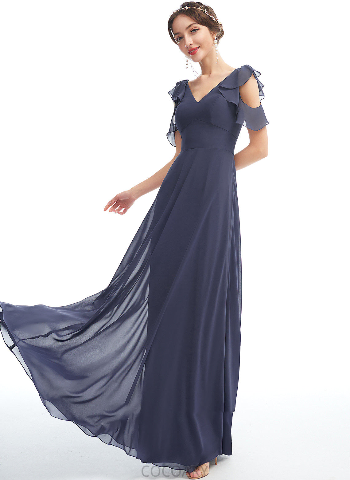 Floor-Length Neckline Fabric A-Line Ruffle Length V-neck Embellishment Silhouette Kenzie Floor Length A-Line/Princess Bridesmaid Dresses