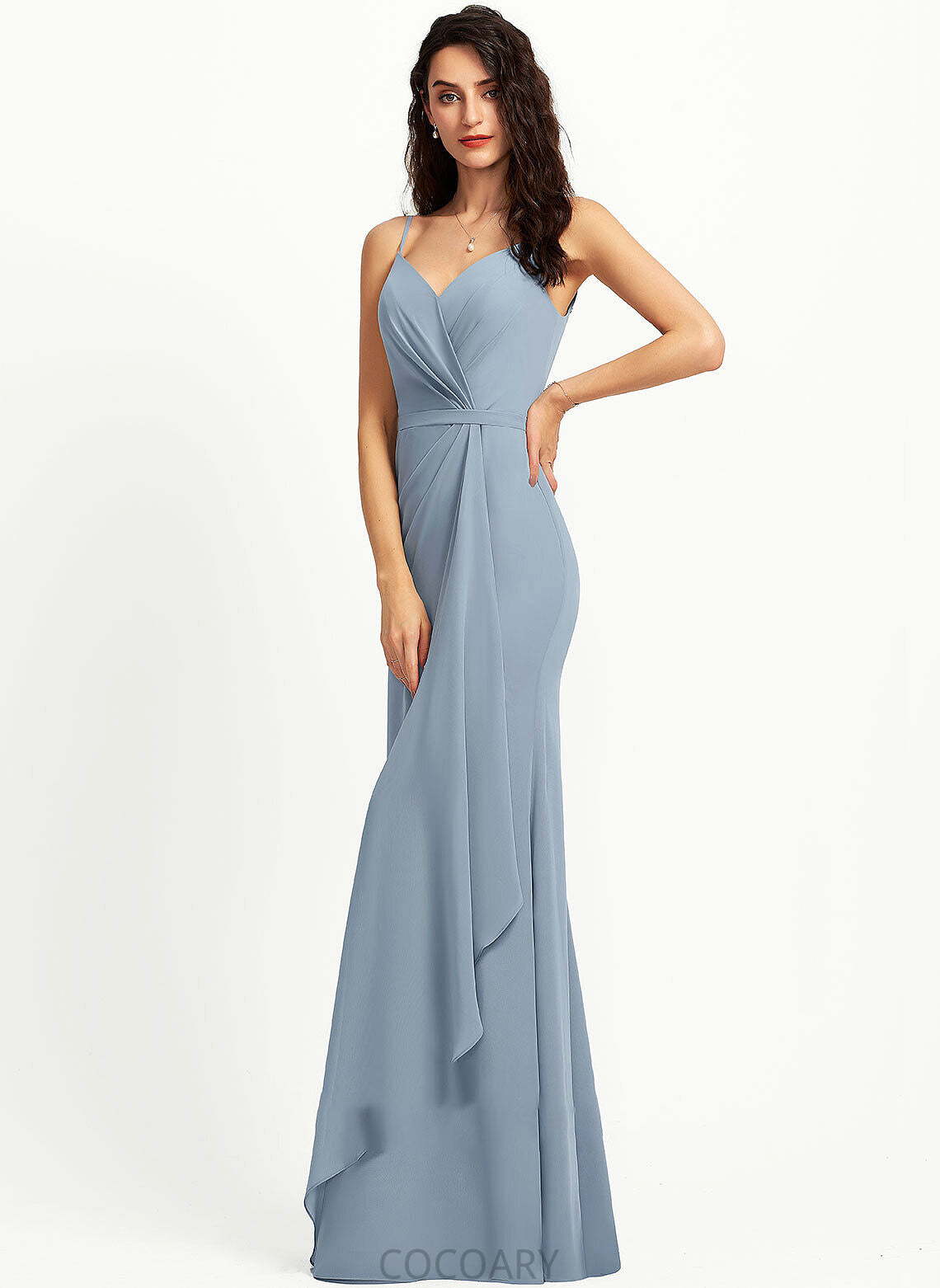 Silhouette Sheath/Column Fabric Neckline Length V-neck Floor-Length Straps Kadence Halter Sleeveless Natural Waist Bridesmaid Dresses