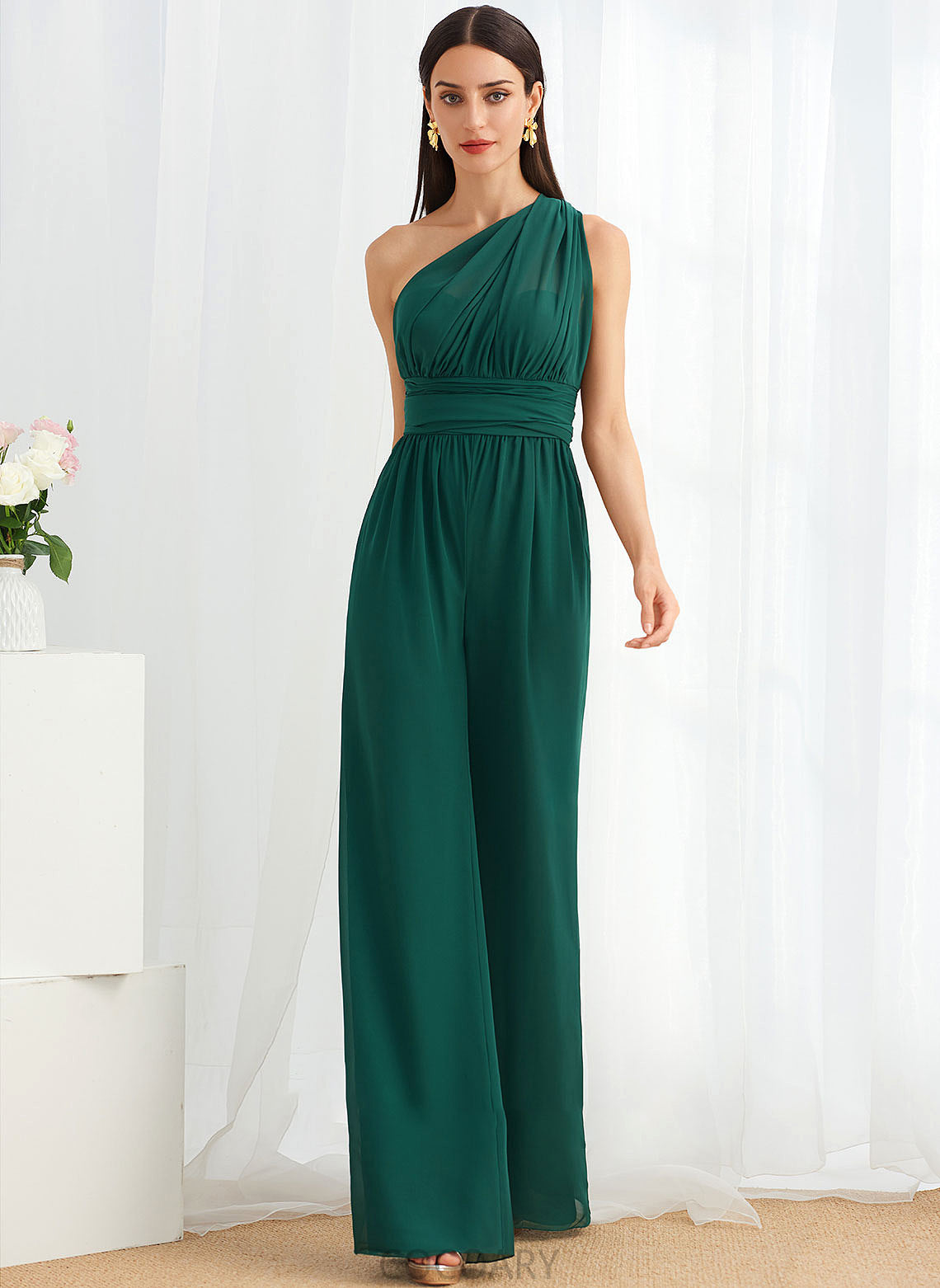 Embellishment Fabric One-Shoulder Ruffle Length Floor-Length V-neck Straps Neckline Halter HighNeck Rayne Bridesmaid Dresses