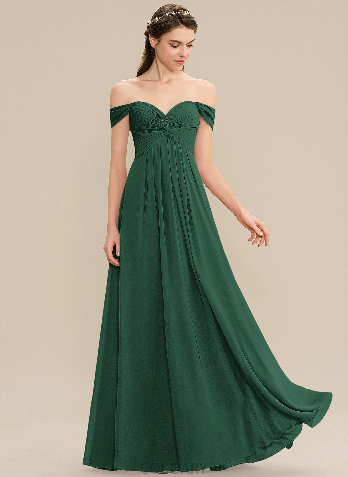 Neckline Embellishment Floor-Length Silhouette Length Off-the-Shoulder A-Line Ruffle Fabric Aisha Natural Waist Spaghetti Staps Bridesmaid Dresses