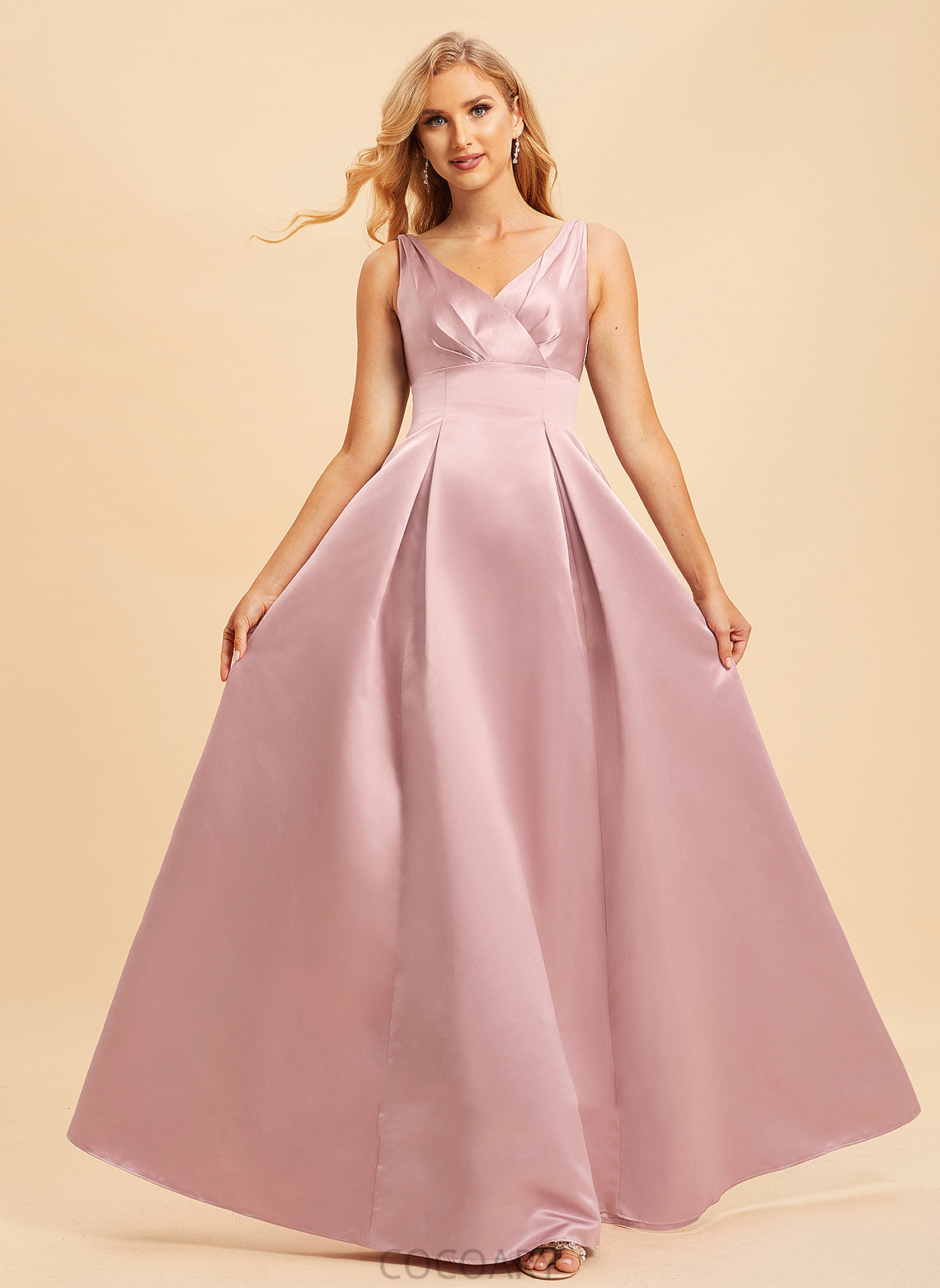 Satin Length Neckline Fabric Floor-Length Silhouette A-Line Straps V-neck Scarlett A-Line/Princess V-Neck Bridesmaid Dresses