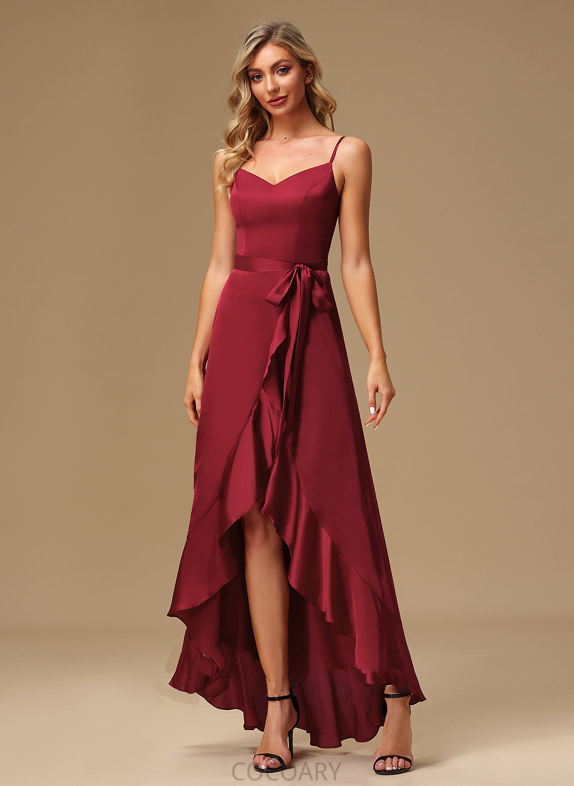 Asymmetrical SplitFront V-neck Length Neckline Embellishment Silhouette A-Line Fabric Roselyn Floor Length A-Line/Princess Bridesmaid Dresses