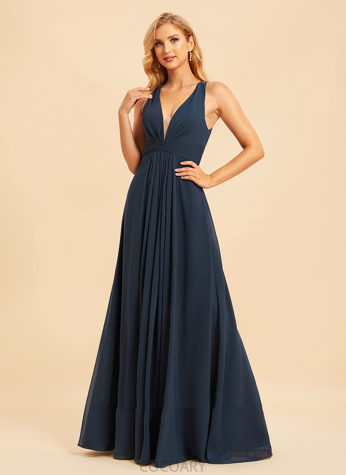 Silhouette Ruffle Neckline Embellishment V-neck A-Line Length Fabric Floor-Length Deja Natural Waist Floor Length Bridesmaid Dresses