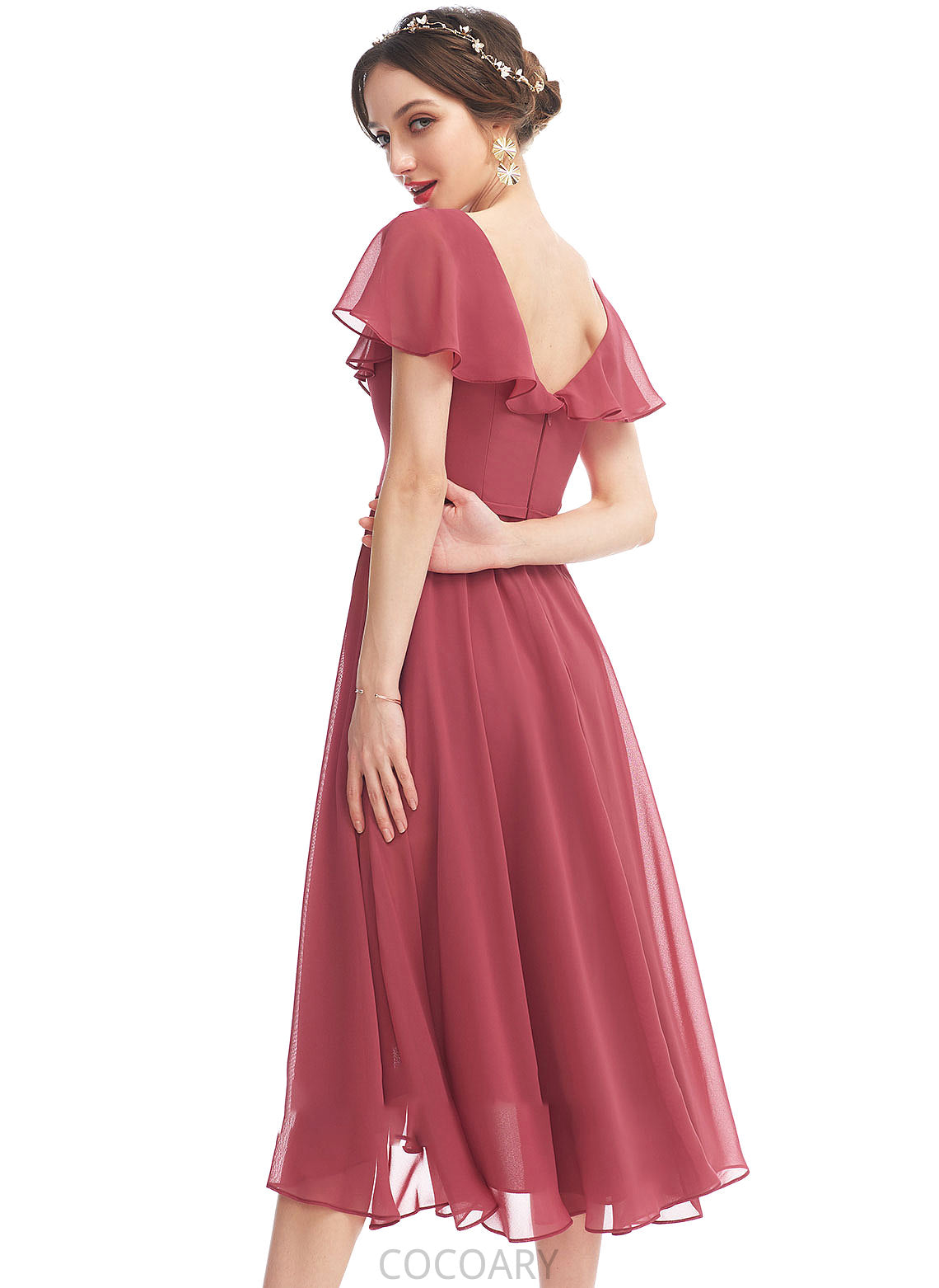 Length Silhouette A-Line Ruffle Embellishment V-neck Asymmetrical Neckline Fabric Kamari V-Neck Floor Length Bridesmaid Dresses