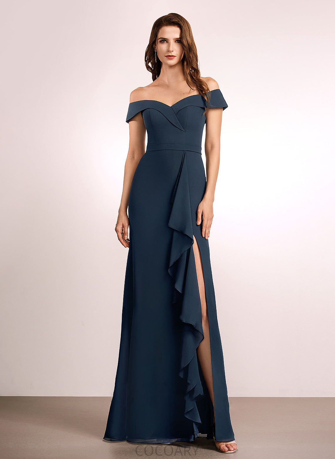 A-Line Fabric Embellishment Off-the-Shoulder Floor-Length Silhouette Length Ruffle Neckline Armani Floor Length V-Neck Bridesmaid Dresses