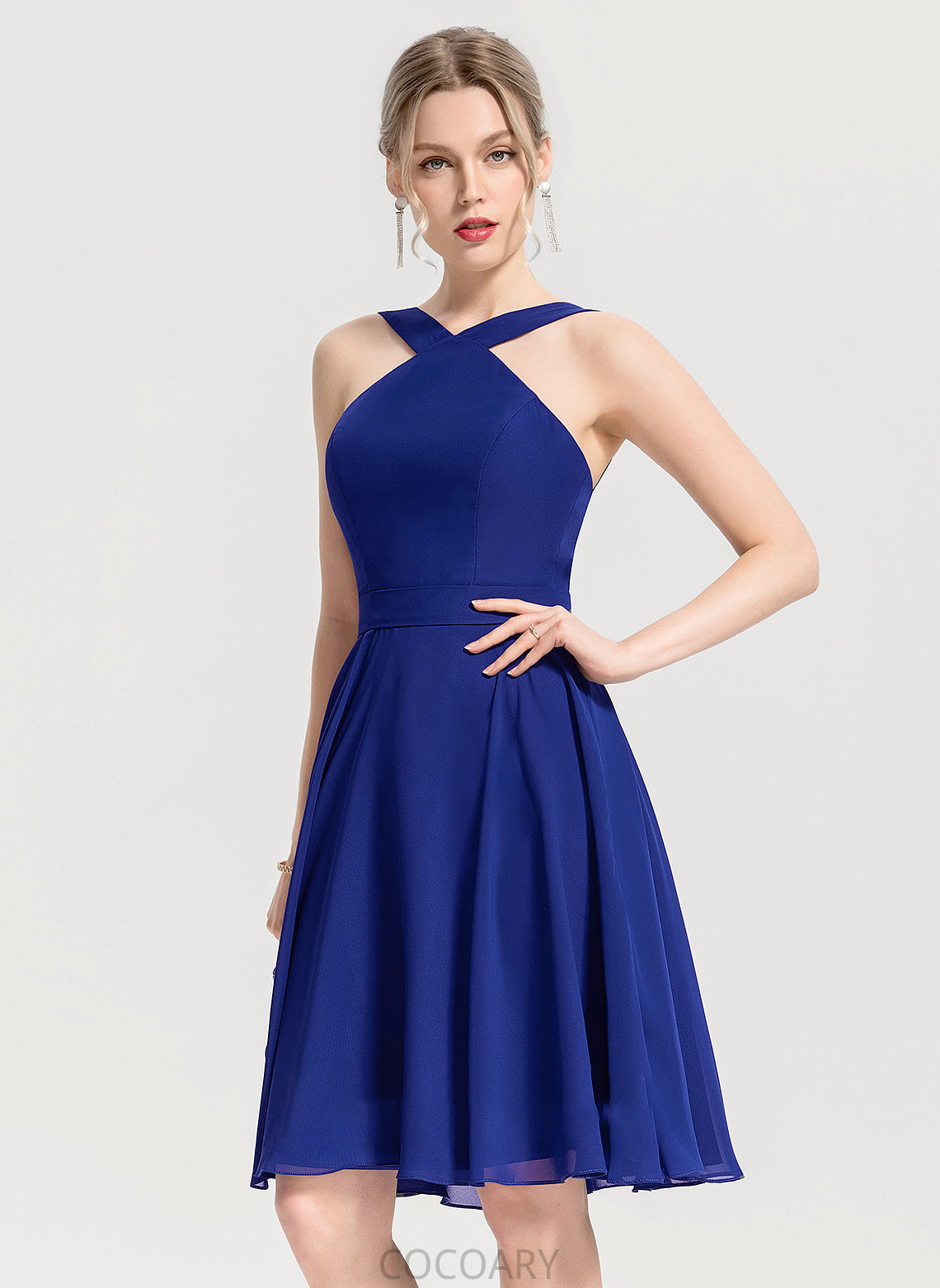 V-neck A-Line Sleeve Neckline Fabric Silhouette Knee-Length Length Melissa Sleeveless Spandex Spaghetti Staps Bridesmaid Dresses