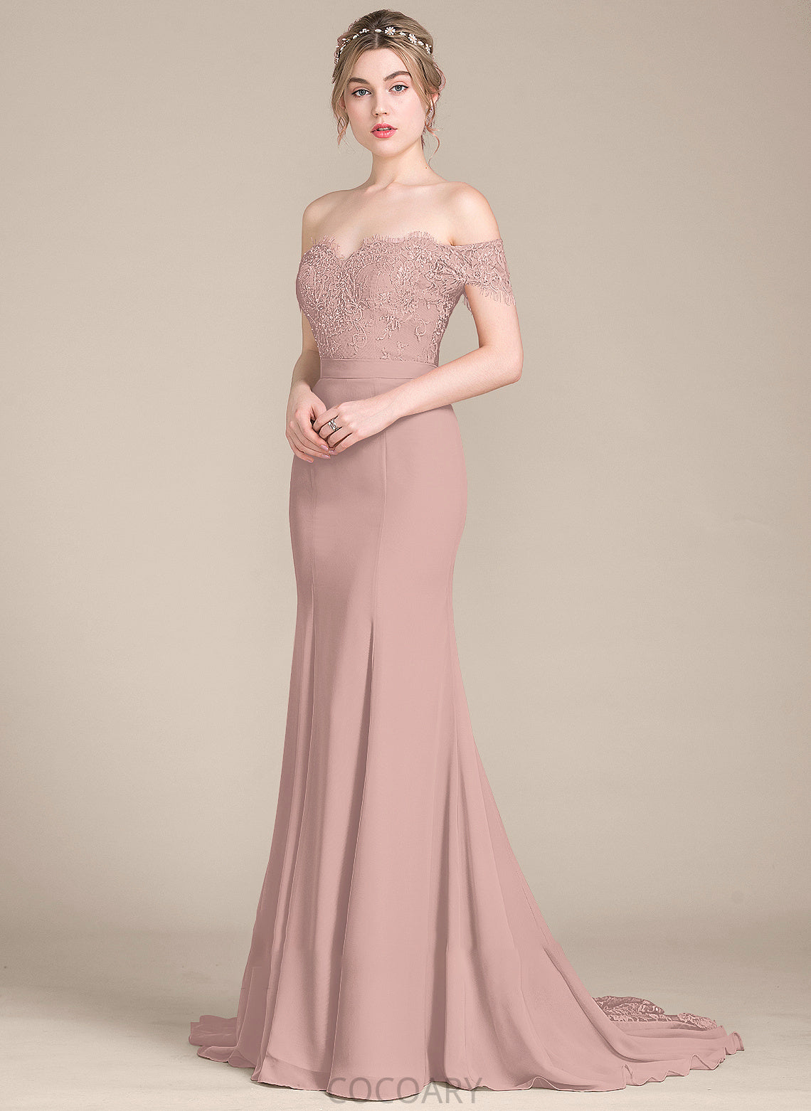 Silhouette Length Embellishment Neckline Sequins Off-the-Shoulder Trumpet/Mermaid CourtTrain Fabric Tabitha A-Line/Princess Natural Waist Bridesmaid Dresses