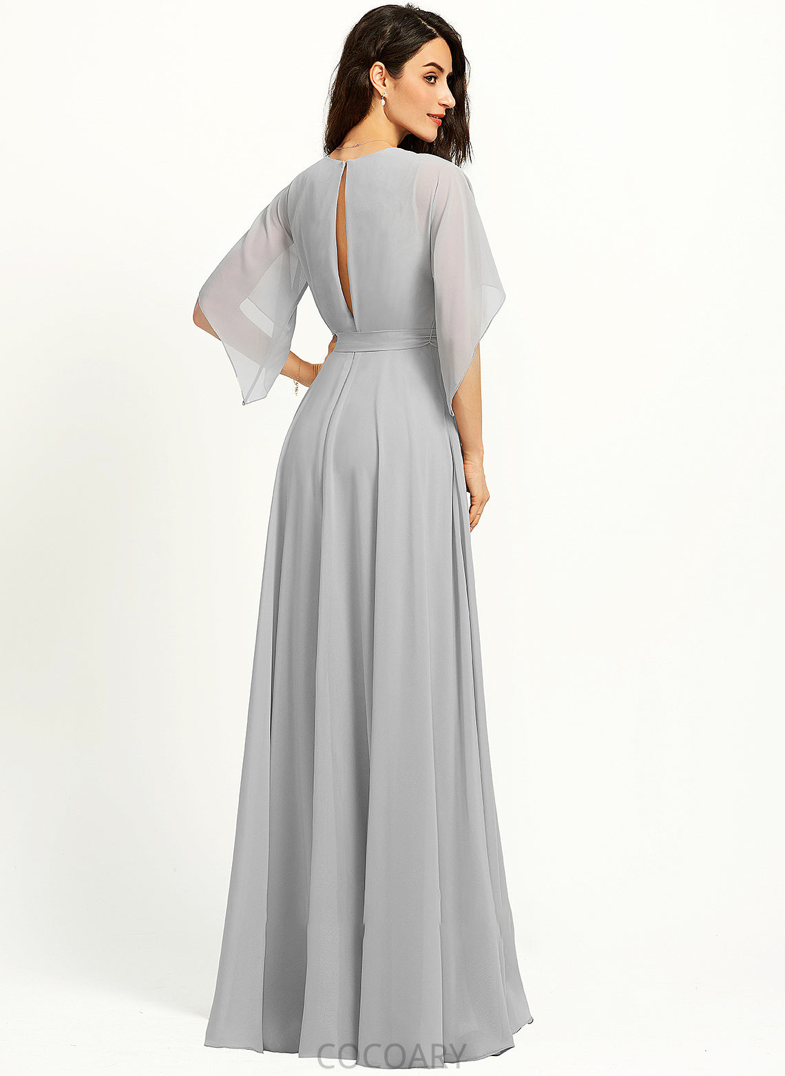 Floor-Length A-Line V-neck Ruffle SplitFront Silhouette Embellishment Fabric Neckline Length Hope Off The Shoulder Bridesmaid Dresses