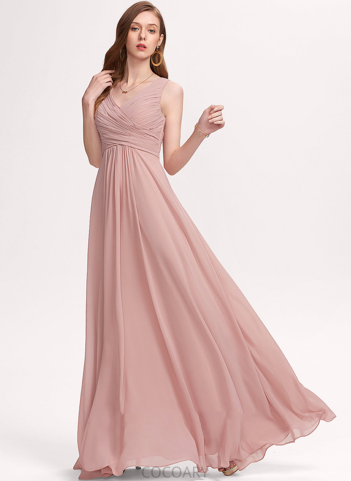 Fabric Neckline A-Line Silhouette Embellishment V-neck Floor-Length Ruffle Length Jaslene Scoop Floor Length Bridesmaid Dresses