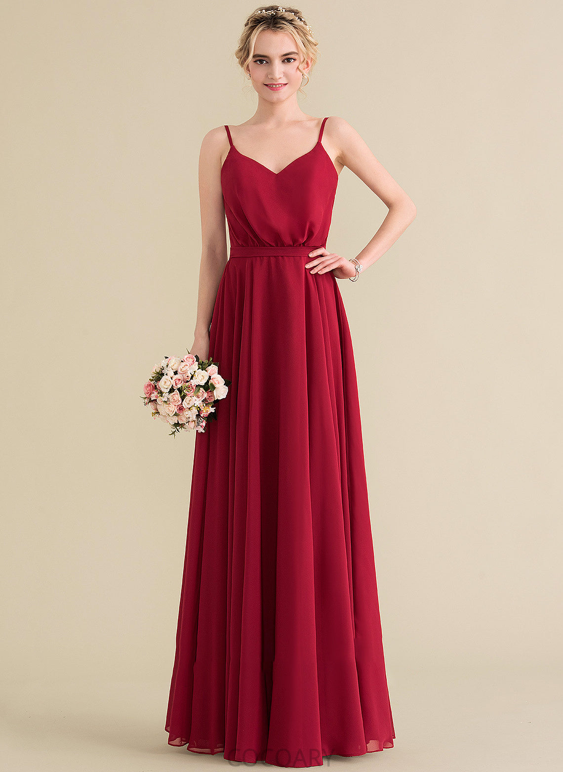 Silhouette Fabric Floor-Length Length Neckline V-neck Embellishment A-Line Bow(s) Lyric V-Neck A-Line/Princess Bridesmaid Dresses