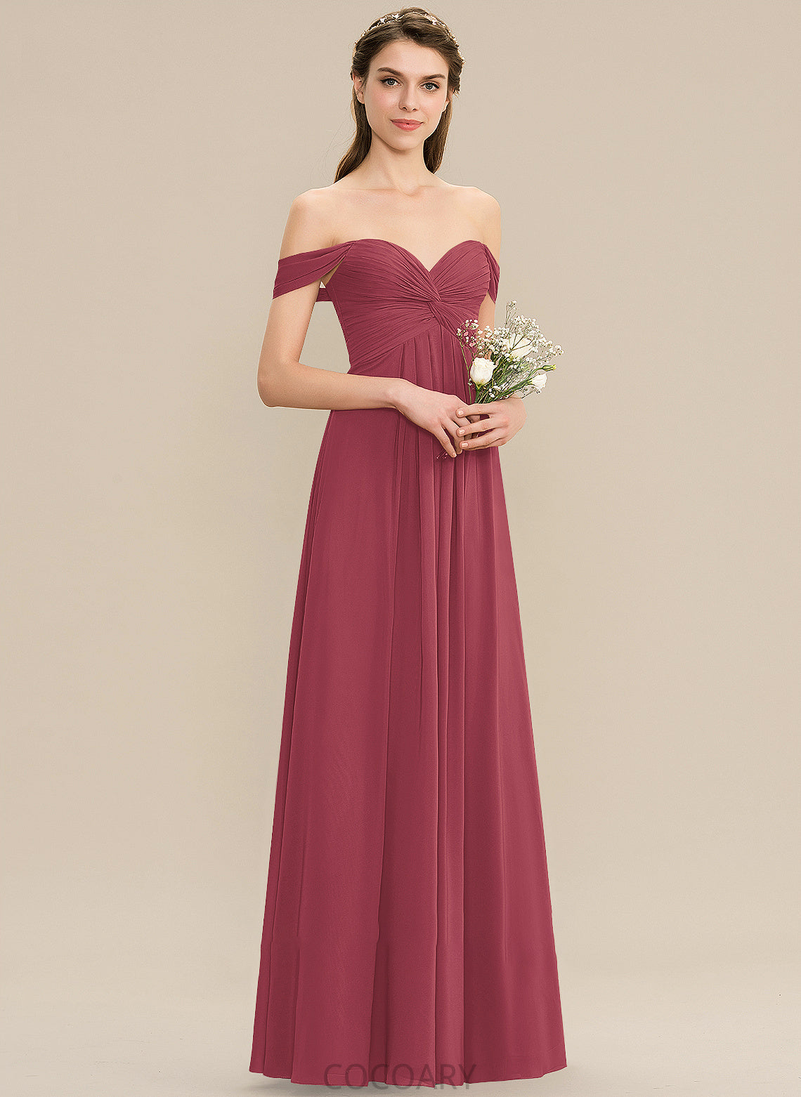 Ruffle Fabric Neckline Off-the-Shoulder Silhouette Embellishment Floor-Length Length A-Line Patsy A-Line/Princess Spaghetti Staps Bridesmaid Dresses