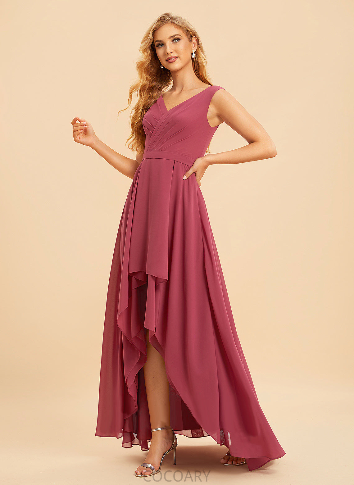 Embellishment Neckline Asymmetrical V-neck A-Line Silhouette Fabric Ruffle Length Rosie A-Line/Princess V-Neck Bridesmaid Dresses