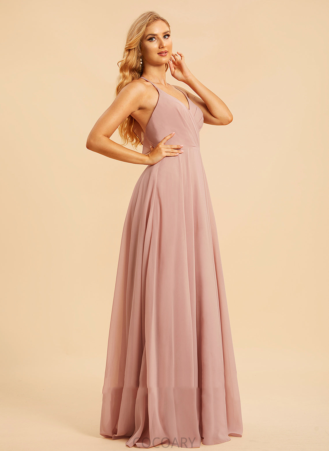 V-neck Embellishment Silhouette Floor-Length Length Neckline Ruffle A-Line Fabric Jaida A-Line/Princess Sleeveless Bridesmaid Dresses