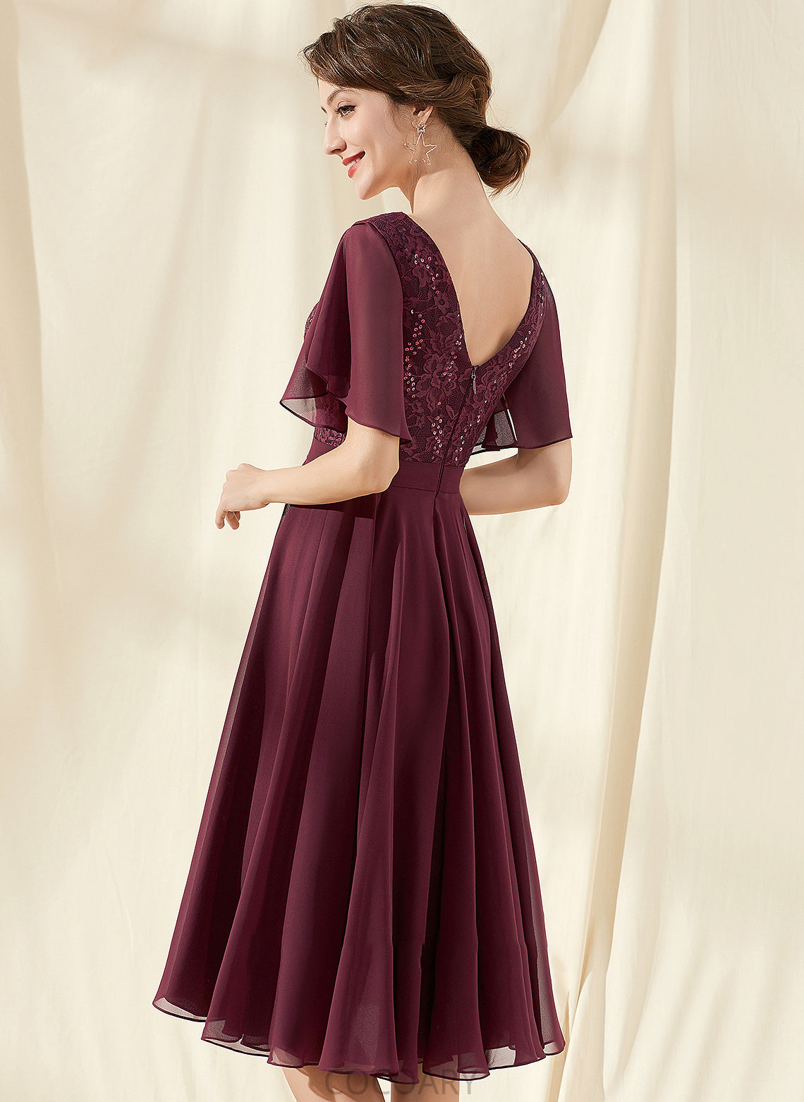 Length Embellishment A-Line Knee-Length Fabric Neckline Silhouette Sequins V-neck Marissa Natural Waist Floor Length Bridesmaid Dresses