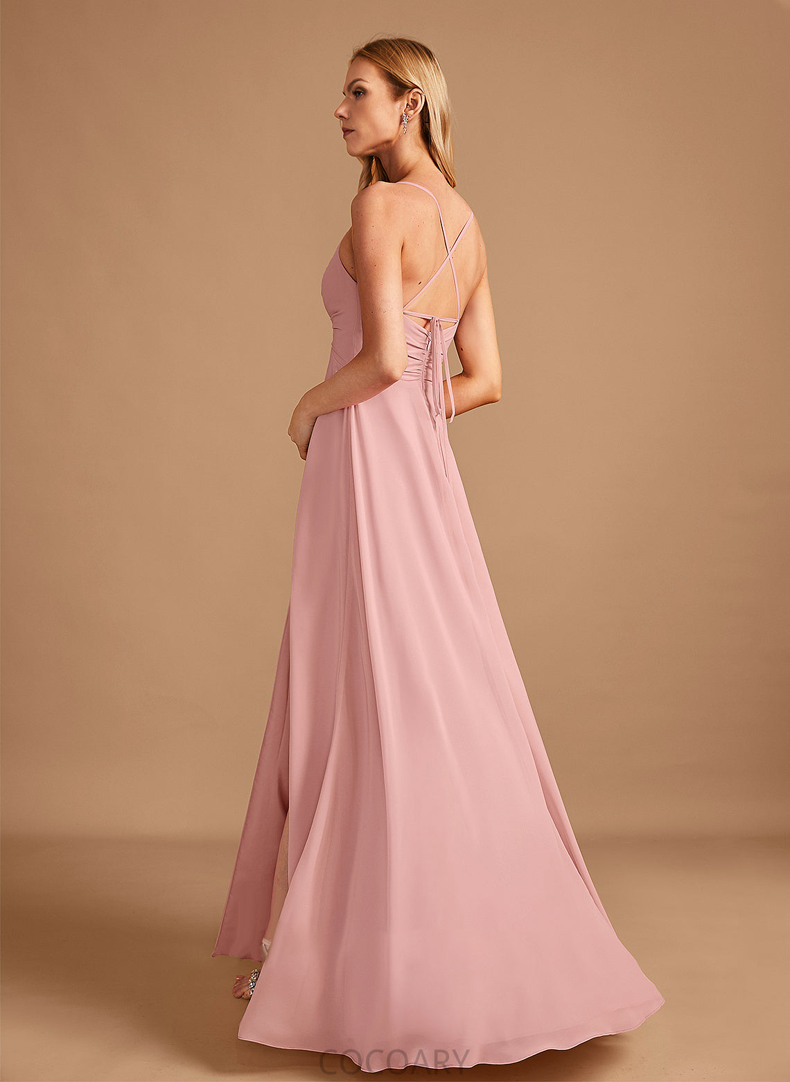 V-neck Length Embellishment Fabric Floor-Length Neckline SplitFront A-Line Silhouette Vivien Floor Length Sleeveless Bridesmaid Dresses