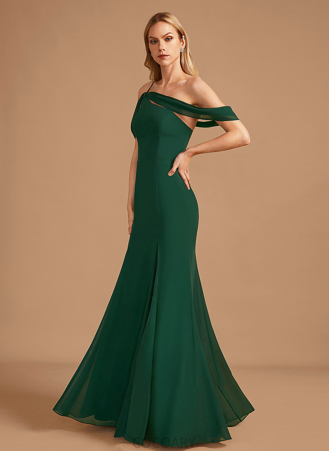 Silhouette Neckline Length Floor-Length SplitFront Fabric One-Shoulder Embellishment Trumpet/Mermaid Izabelle Floor Length Sleeveless Bridesmaid Dresses