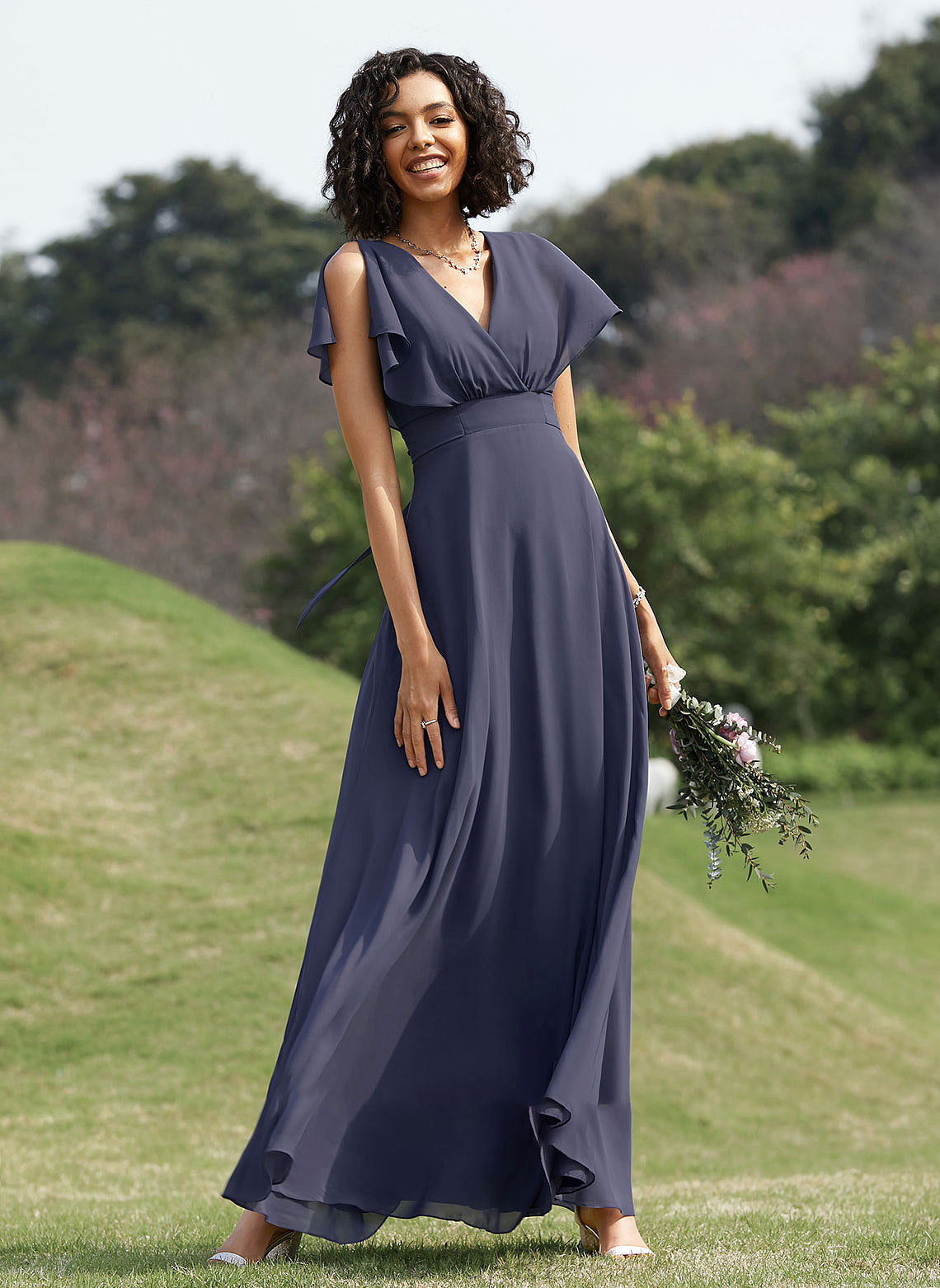 Floor-Length Neckline A-Line Silhouette V-neck Length Straps Fabric Viola Floor Length Sleeveless A-Line/Princess Bridesmaid Dresses