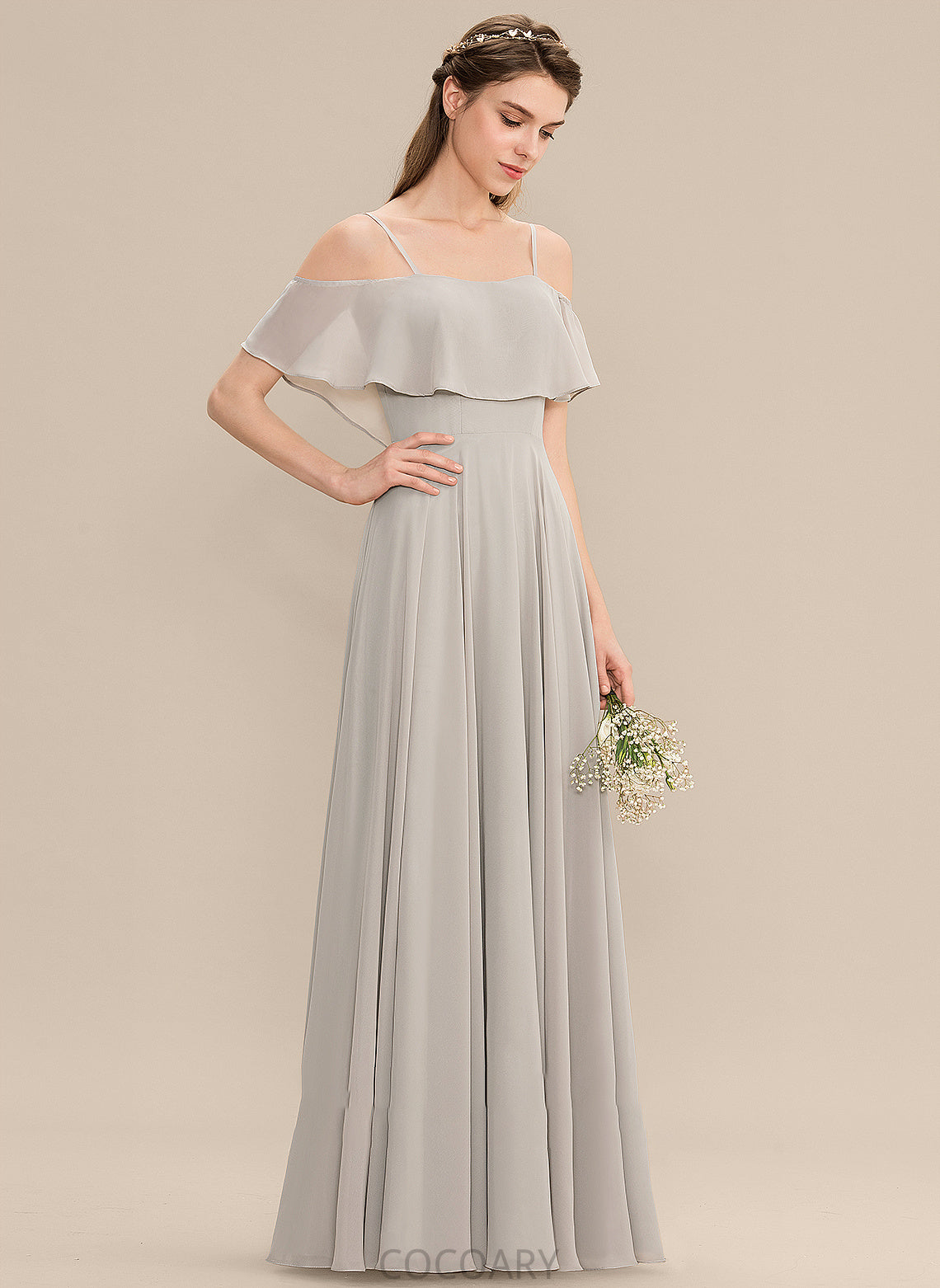 Floor-Length A-Line Neckline Fabric Silhouette Straps Off-the-Shoulder Length Cassidy A-Line/Princess Sleeveless Floor Length Bridesmaid Dresses