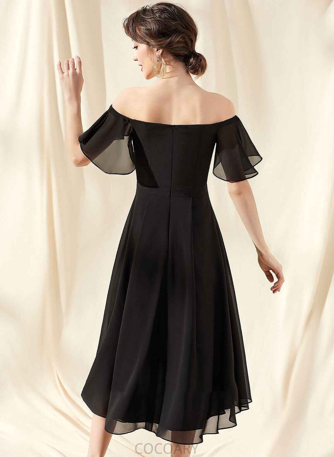 Asymmetrical Length Neckline Silhouette Embellishment Off-the-Shoulder A-Line Fabric CascadingRuffles Dahlia V-Neck Sheath/Column Bridesmaid Dresses