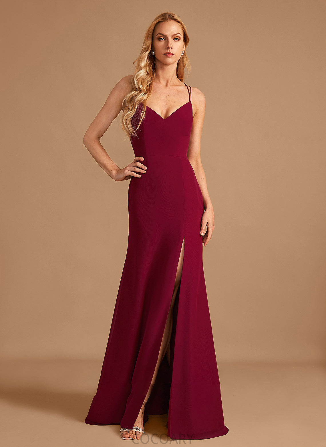 Floor-Length Length Silhouette Fabric Neckline Trumpet/Mermaid V-neck Embellishment SplitFront Carlie Short Sleeves Floor Length Bridesmaid Dresses