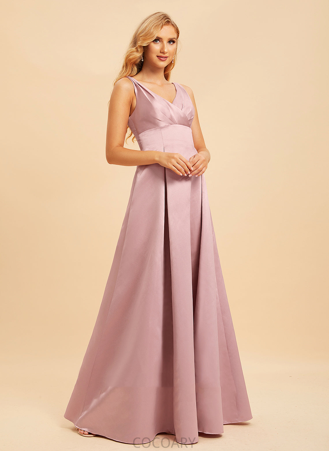 Satin Length Neckline Fabric Floor-Length Silhouette A-Line Straps V-neck Scarlett A-Line/Princess V-Neck Bridesmaid Dresses