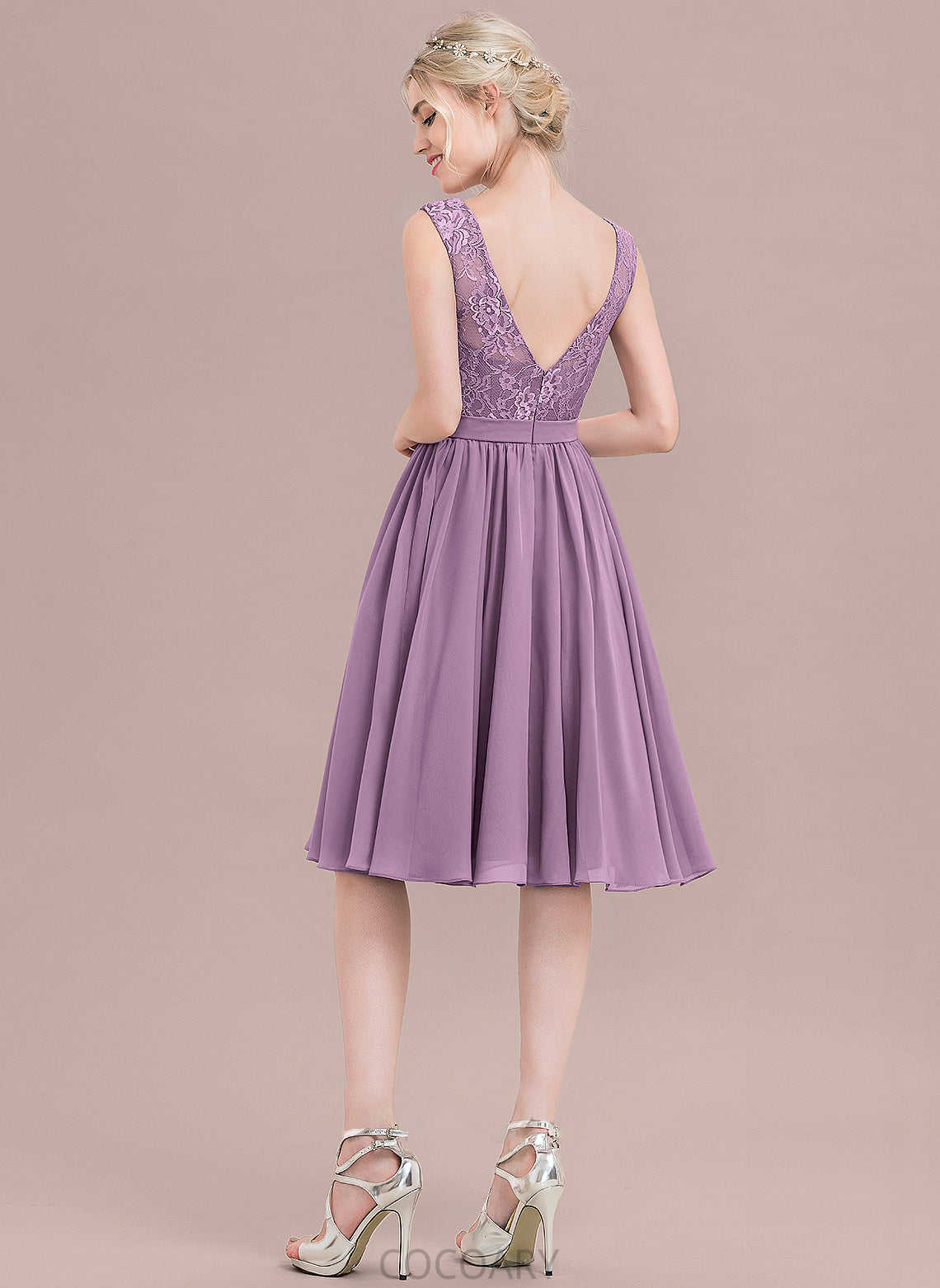 A-Line SquareNeckline Lace Fabric Knee-Length Length Neckline Straps Silhouette Mckinley Bridesmaid Dresses