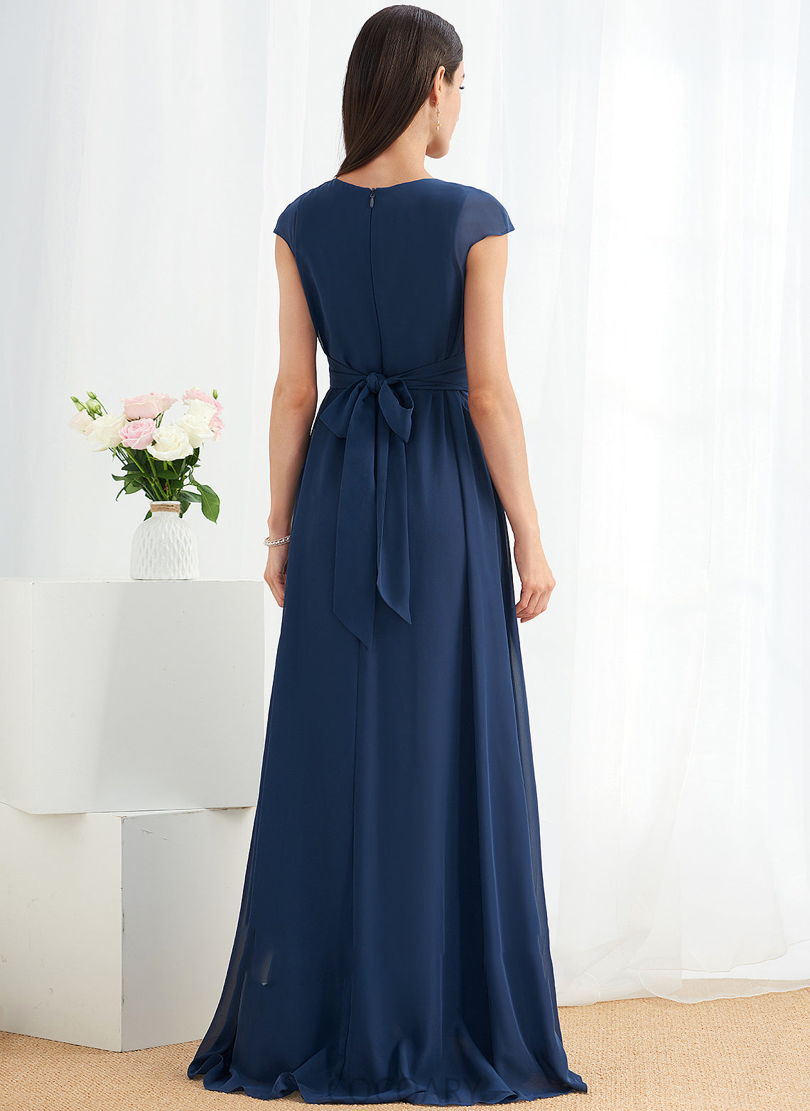 V-neck Silhouette A-Line Ruffle Neckline Fabric Length Embellishment Floor-Length Judith A-Line/Princess Floor Length Bridesmaid Dresses