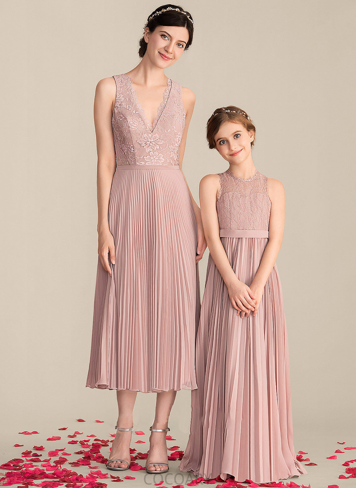 Embellishment Silhouette Length Tea-Length A-Line V-neck Pleated Neckline Fabric Marie Empire Waist Floor Length Bridesmaid Dresses