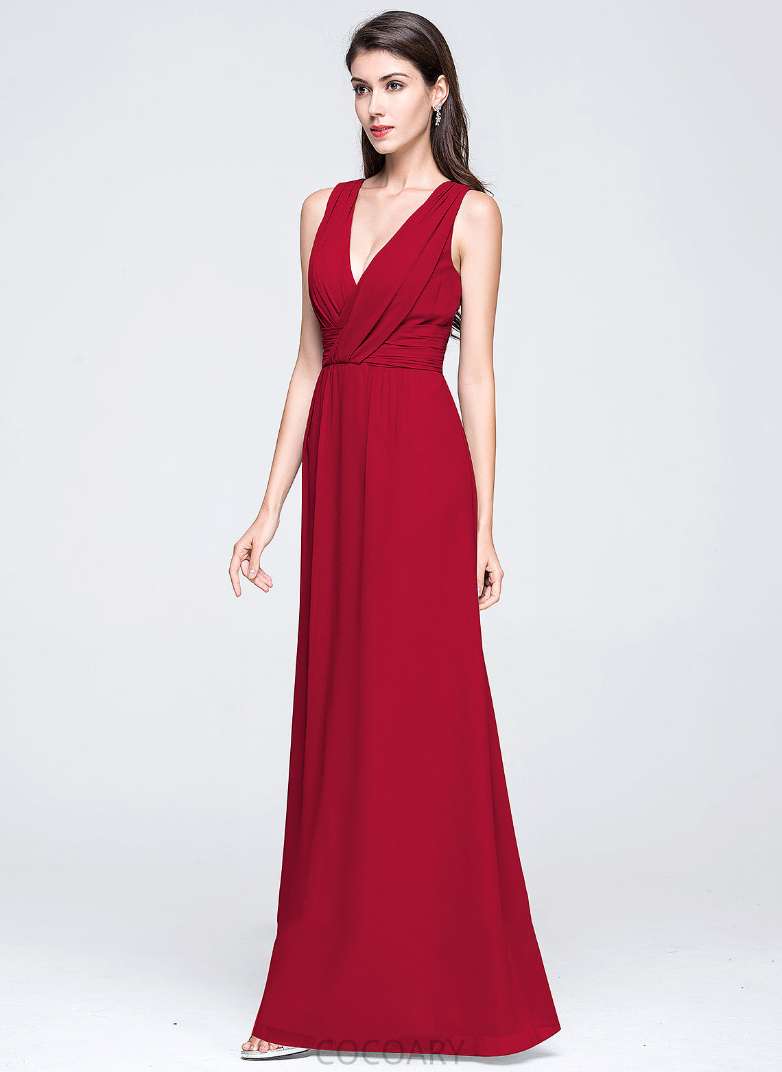 Fabric Floor-Length V-neck Embellishment Neckline Silhouette Ruffle A-Line Length Jackie Sheath/Column Scoop Bridesmaid Dresses