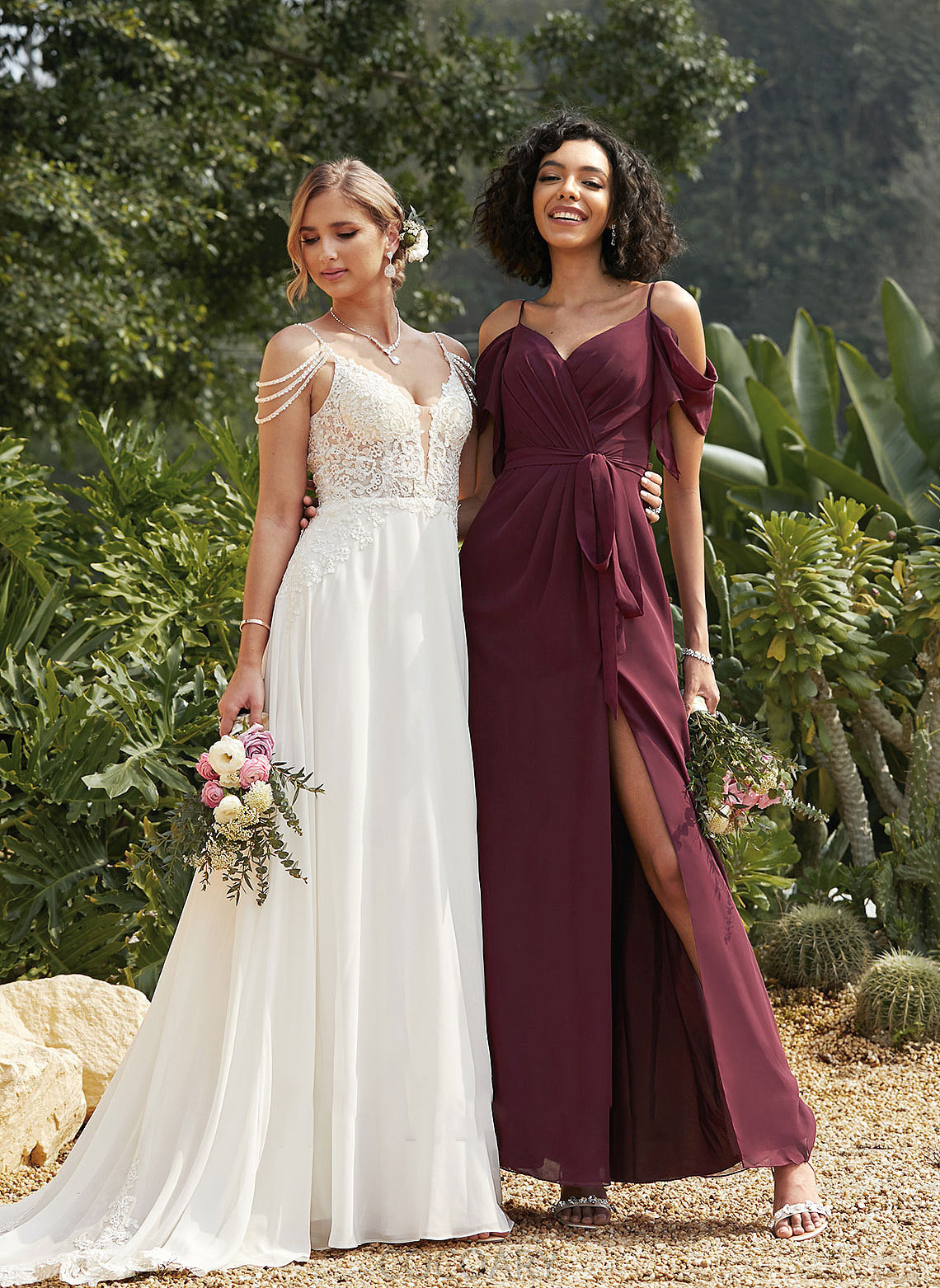 Silhouette Fabric Ruffle A-Line Length Neckline Embellishment SplitFront Floor-Length V-neck Alivia V-Neck Bridesmaid Dresses