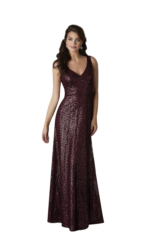 Michelle Sleeveless Natural Waist Trumpet/Mermaid Sequins Floor Length V-Neck Bridesmaid Dresses