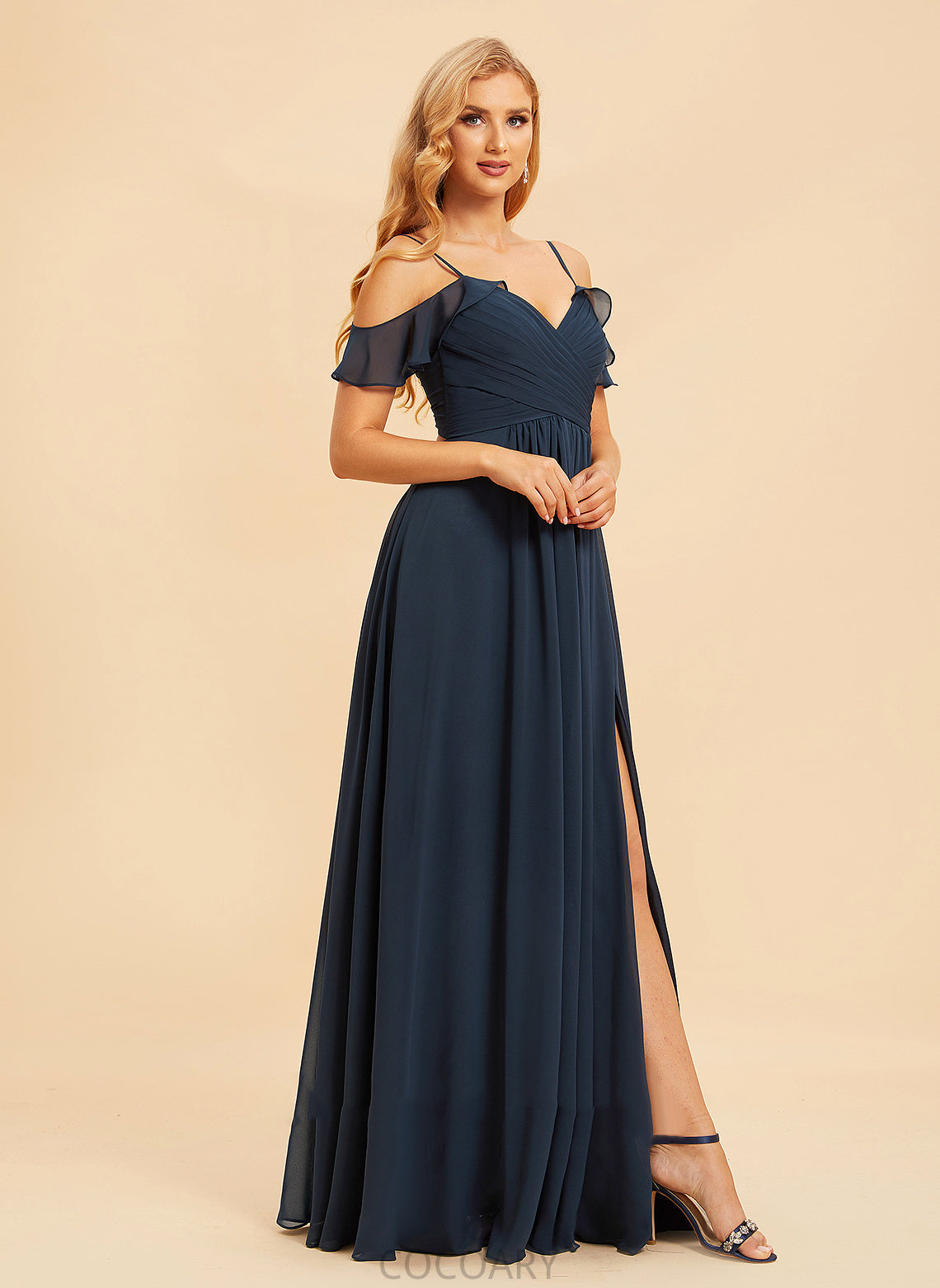 Length Neckline SplitFront Embellishment Floor-Length Fabric A-Line V-neck Silhouette Tricia Sleeveless A-Line/Princess Bridesmaid Dresses