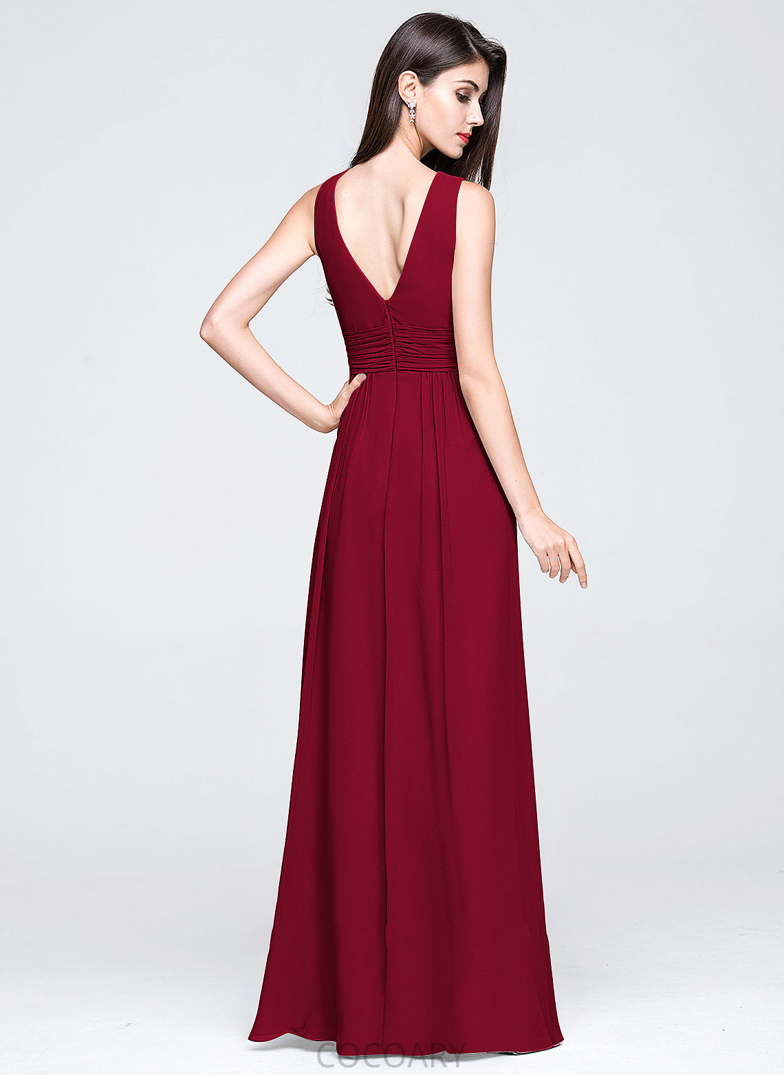 Fabric Floor-Length V-neck Embellishment Neckline Silhouette Ruffle A-Line Length Jackie Sheath/Column Scoop Bridesmaid Dresses