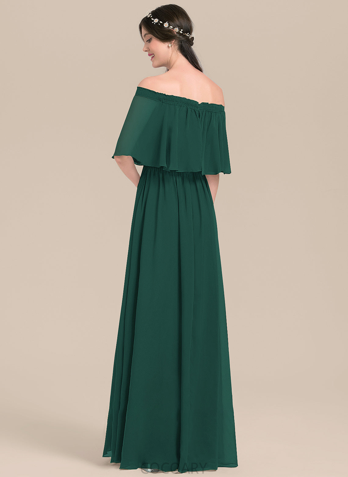 Floor-Length Off-the-Shoulder A-Line Embellishment Fabric Length Neckline SplitFront Silhouette Nellie A-Line/Princess Floor Length Bridesmaid Dresses