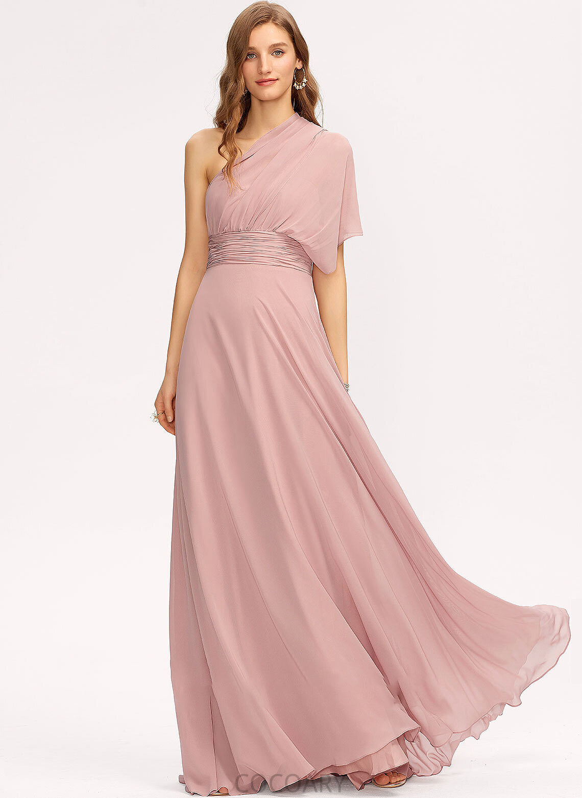 Silhouette A-Line Length Floor-Length Embellishment Neckline Halter One-Shoulder Ruffle V-neck Fabric Shyanne Bridesmaid Dresses